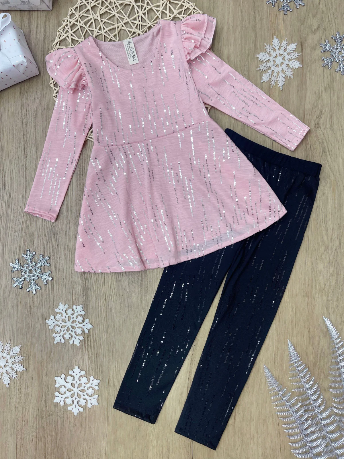 Shine Bright Shimmer Pink Ruffle Top and Legging Set - Image 3