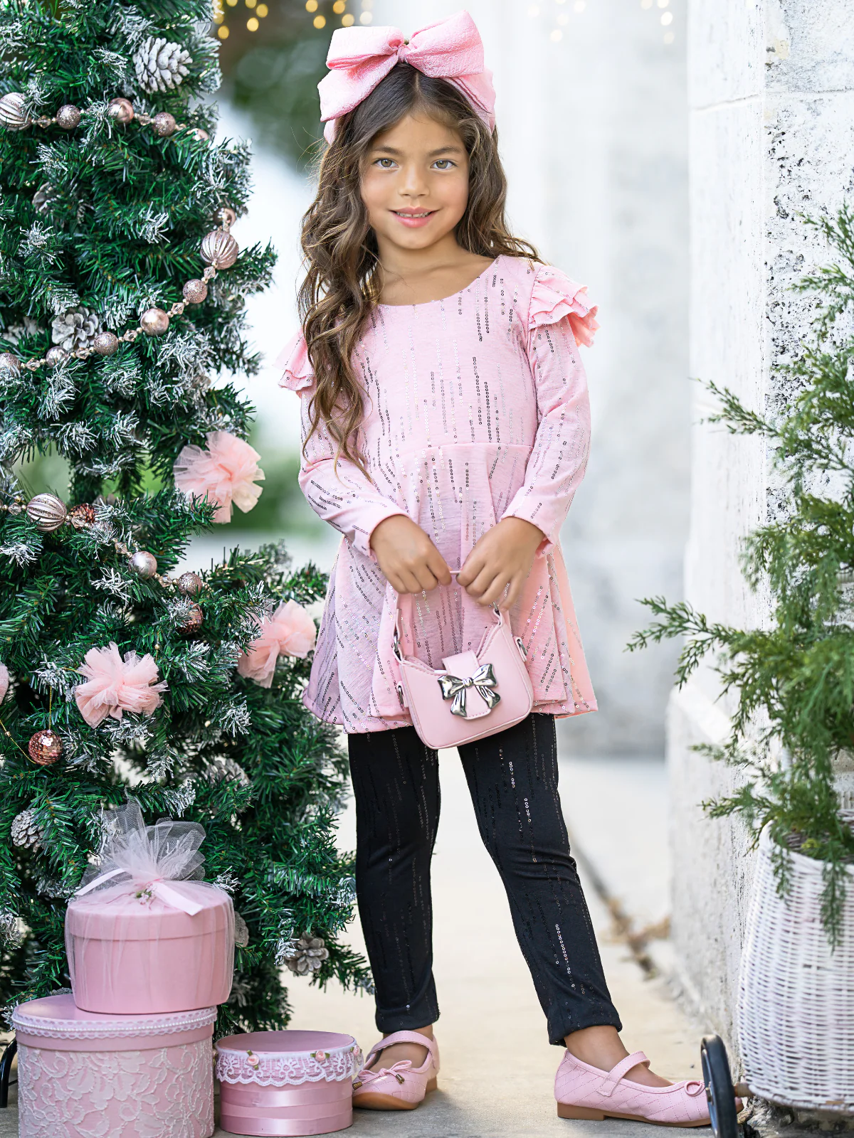 Shine Bright Shimmer Pink Ruffle Top and Legging Set - Image 5