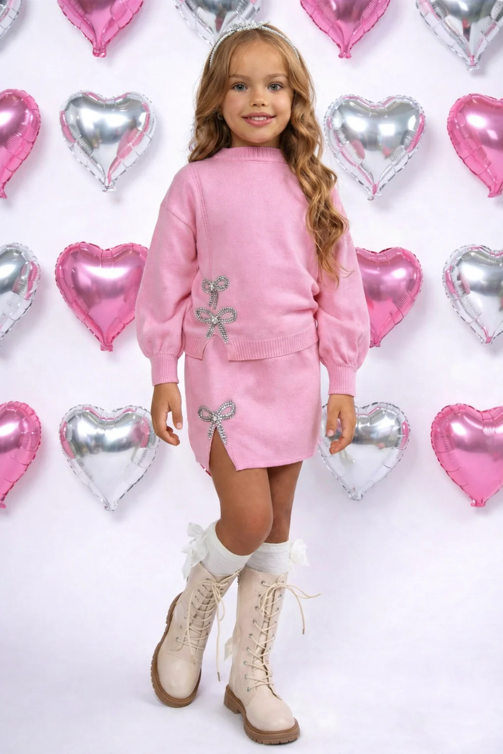 Shine & Slay Pink Bow Knit Sweater and Skirt Set - Image 2