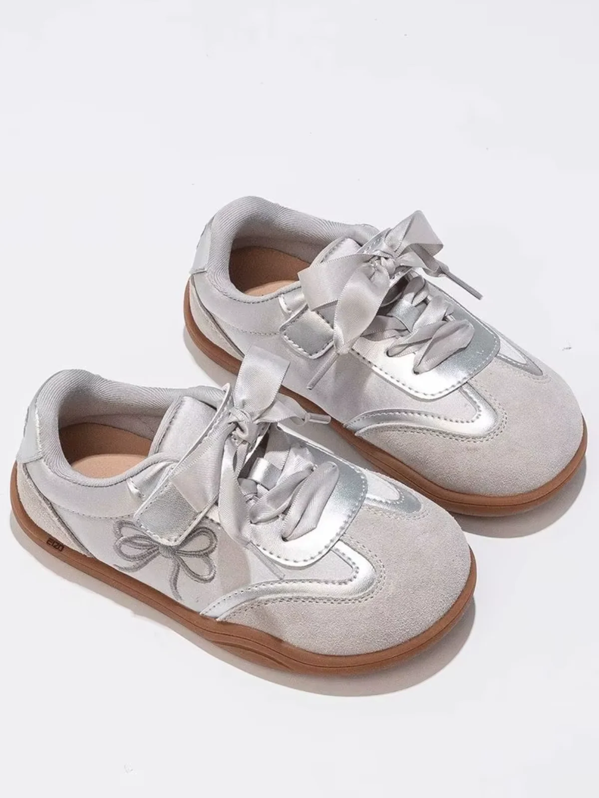 Silver Shine Bow Ribbon Lace Sneakers - Image 2