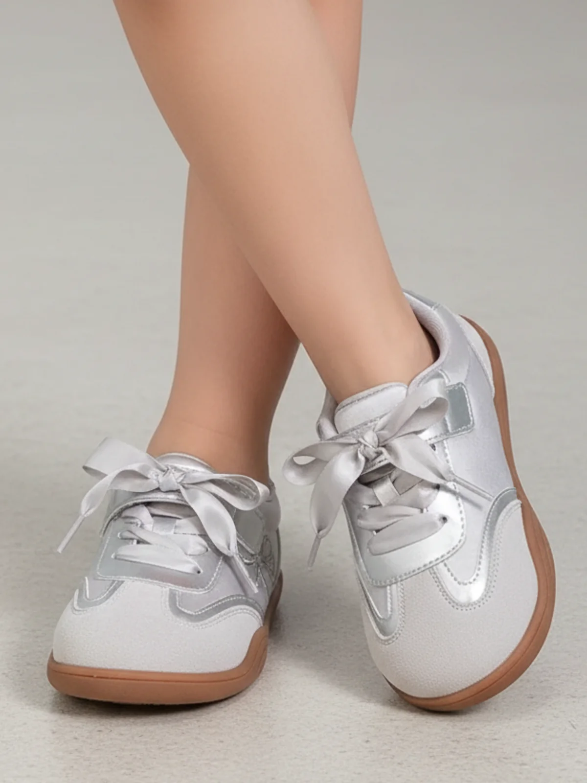 Silver Shine Bow Ribbon Lace Sneakers - Image 3