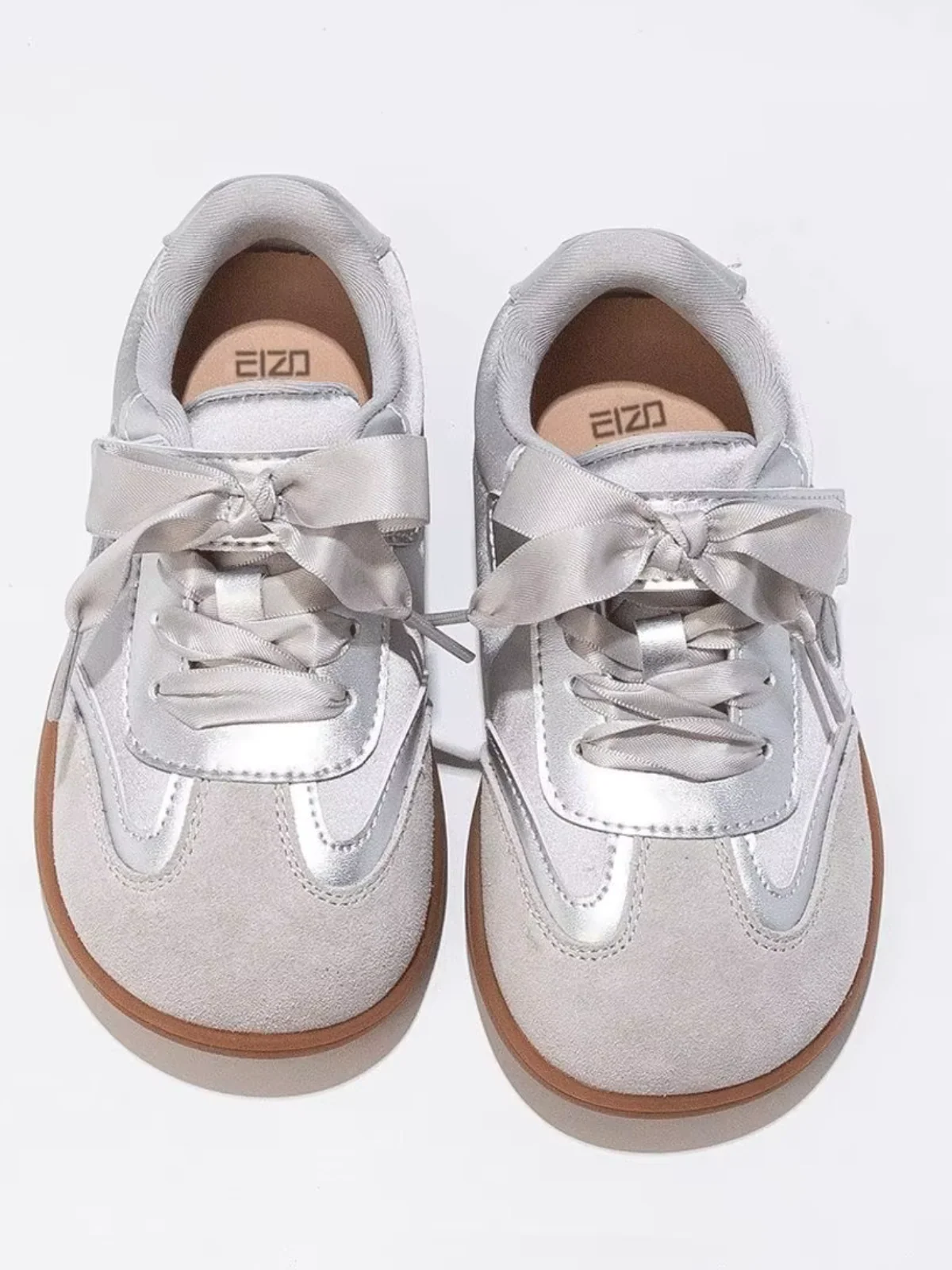 Silver Shine Bow Ribbon Lace Sneakers - Image 4