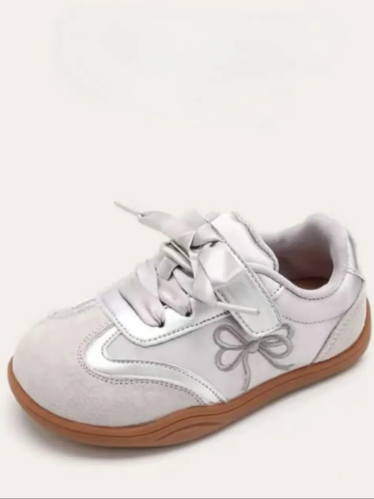 Silver Shine Bow Ribbon Lace Sneakers - Image 5