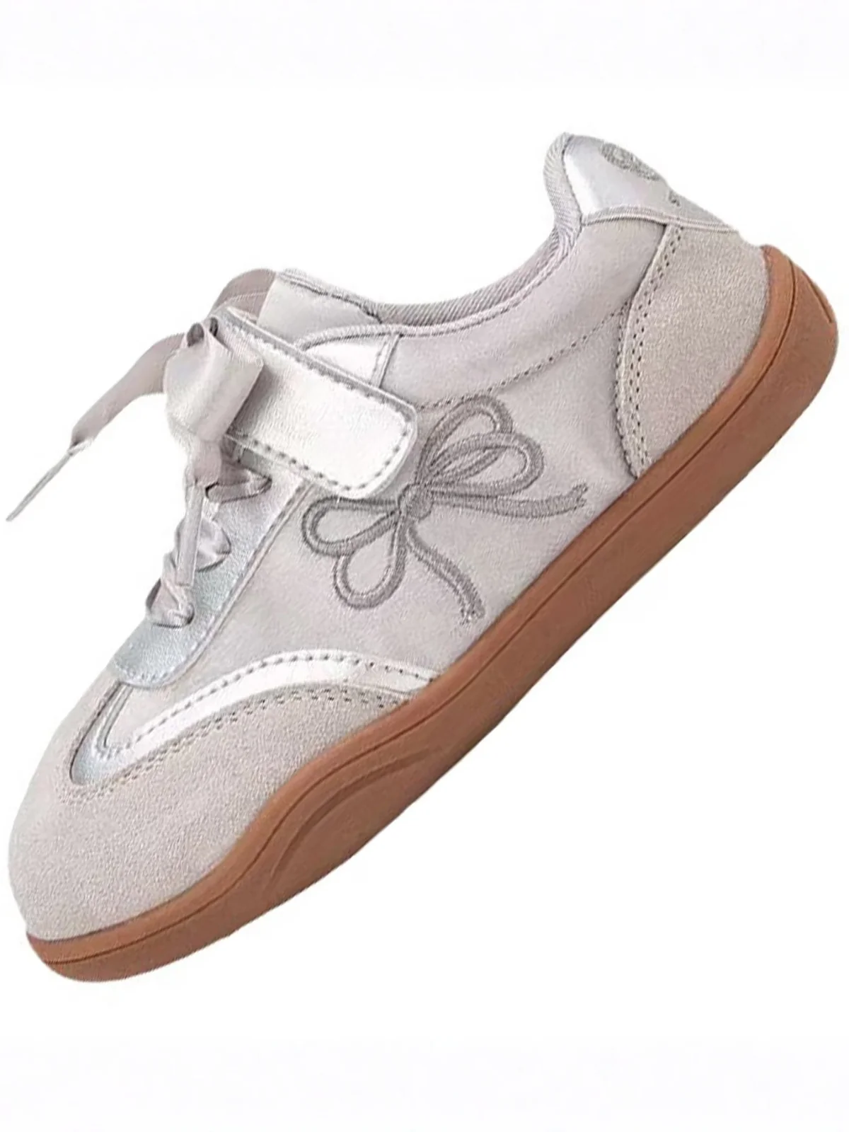 Silver Shine Bow Ribbon Lace Sneakers - Image 6