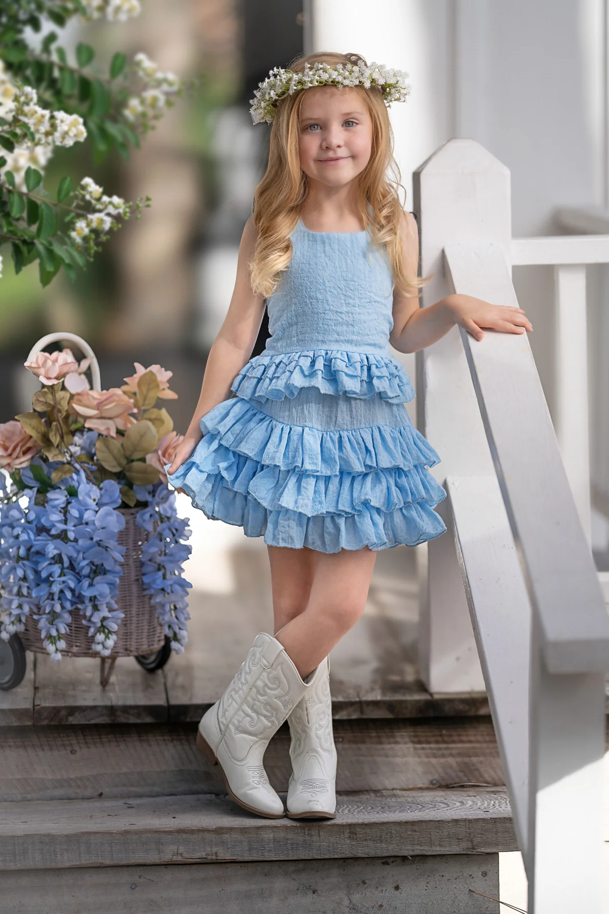 Sky Blue Linen Halter Top and Skirt Set - Image 4