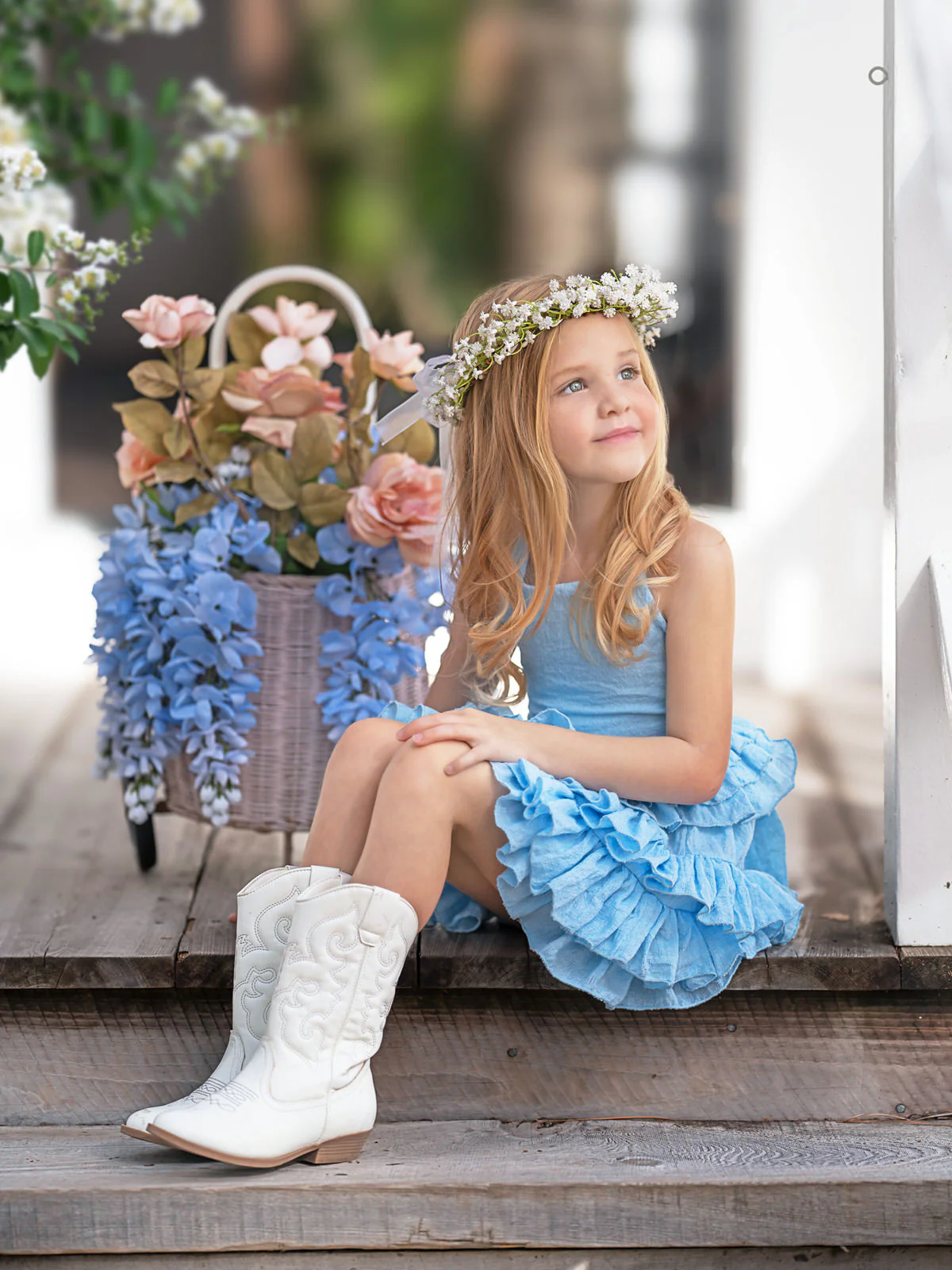 Sky Blue Linen Halter Top and Skirt Set - Image 5
