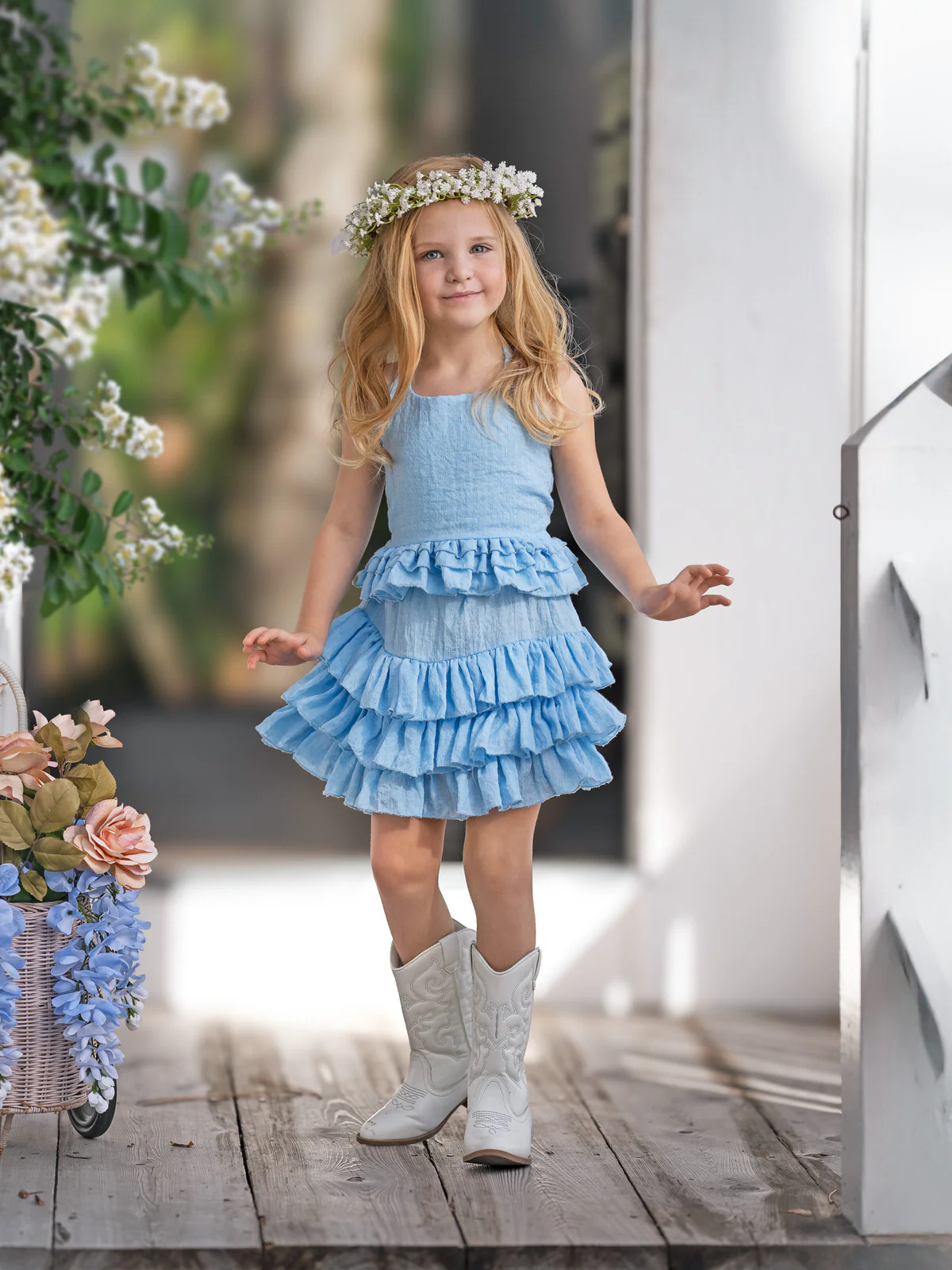 Sky Blue Linen Halter Top and Skirt Set - Image 6