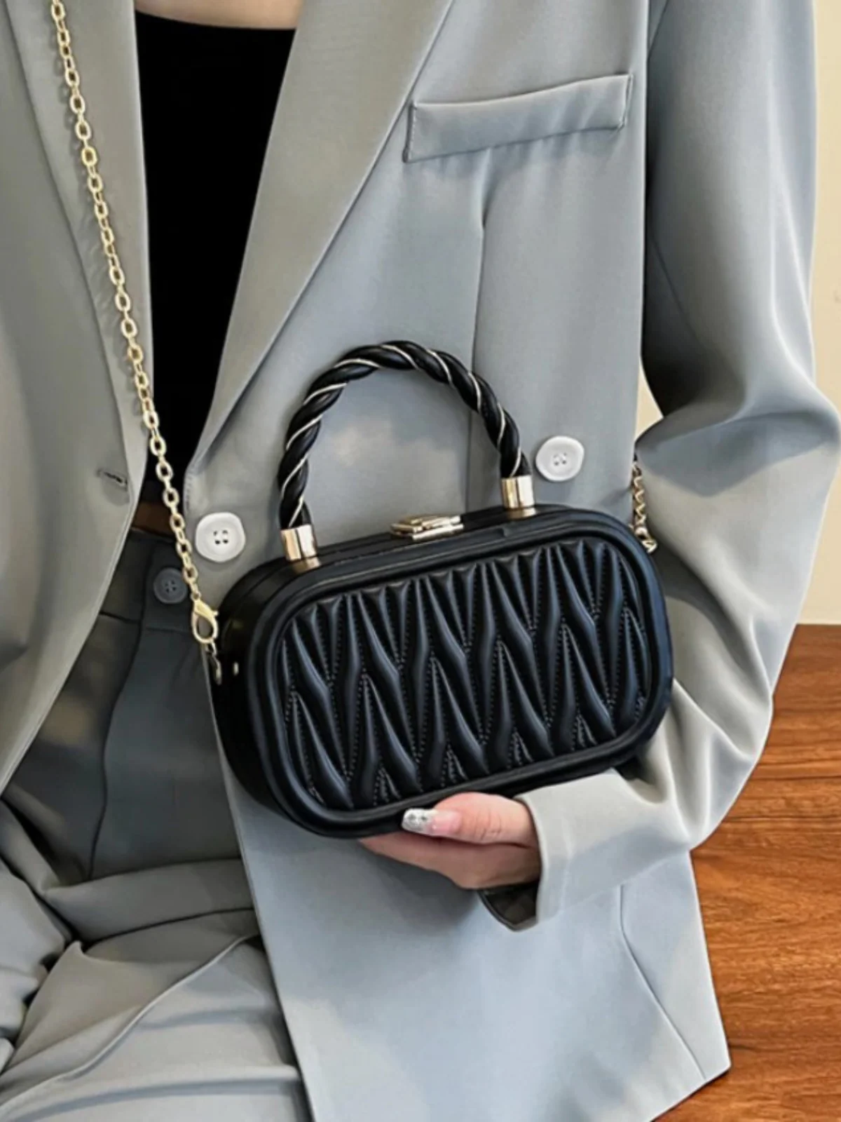 Trendy Choice Ruched Leather Box Bag - Image 2