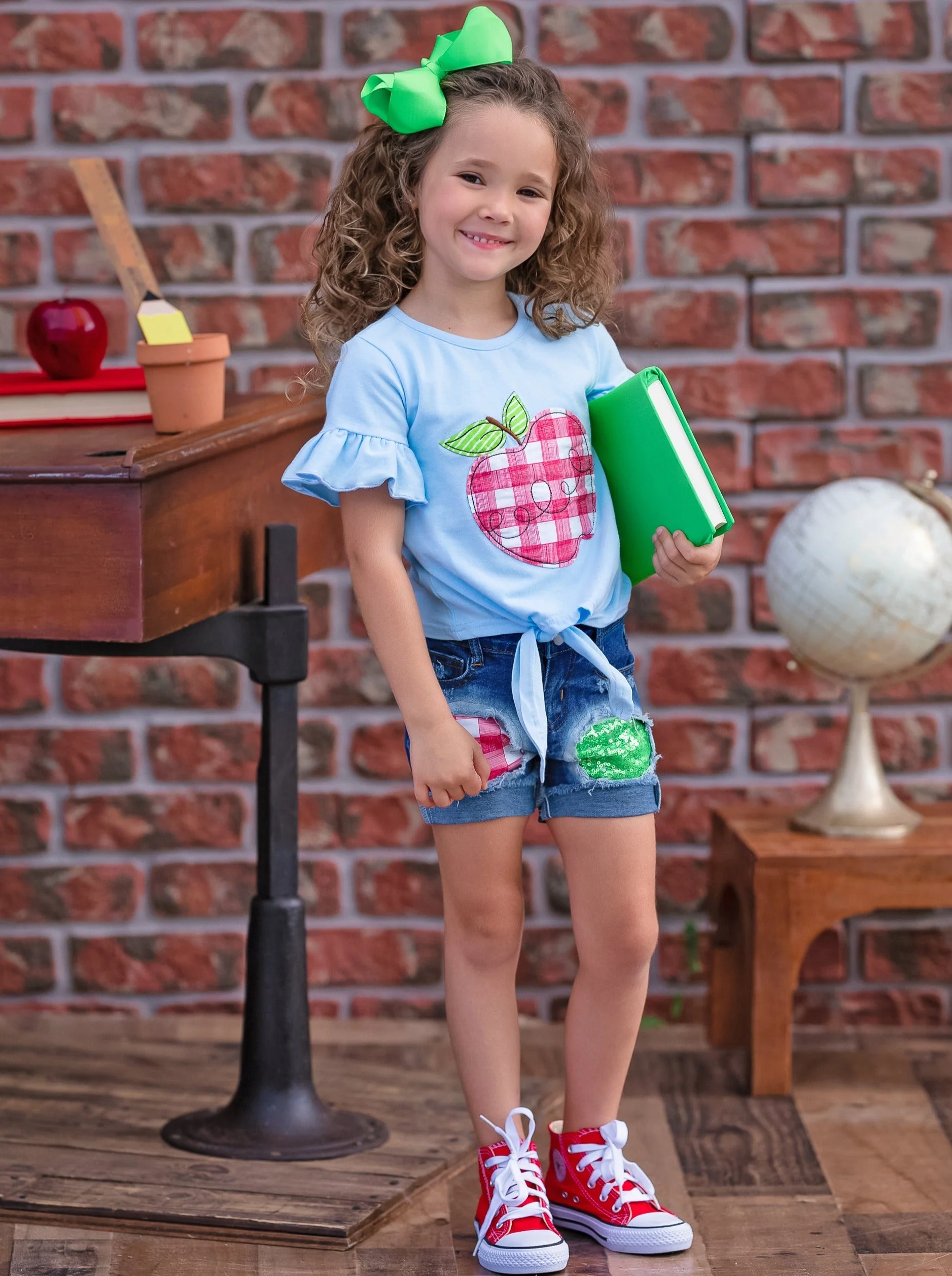 Smart Apple Sparkly Patched Denim Short Set - Image 2