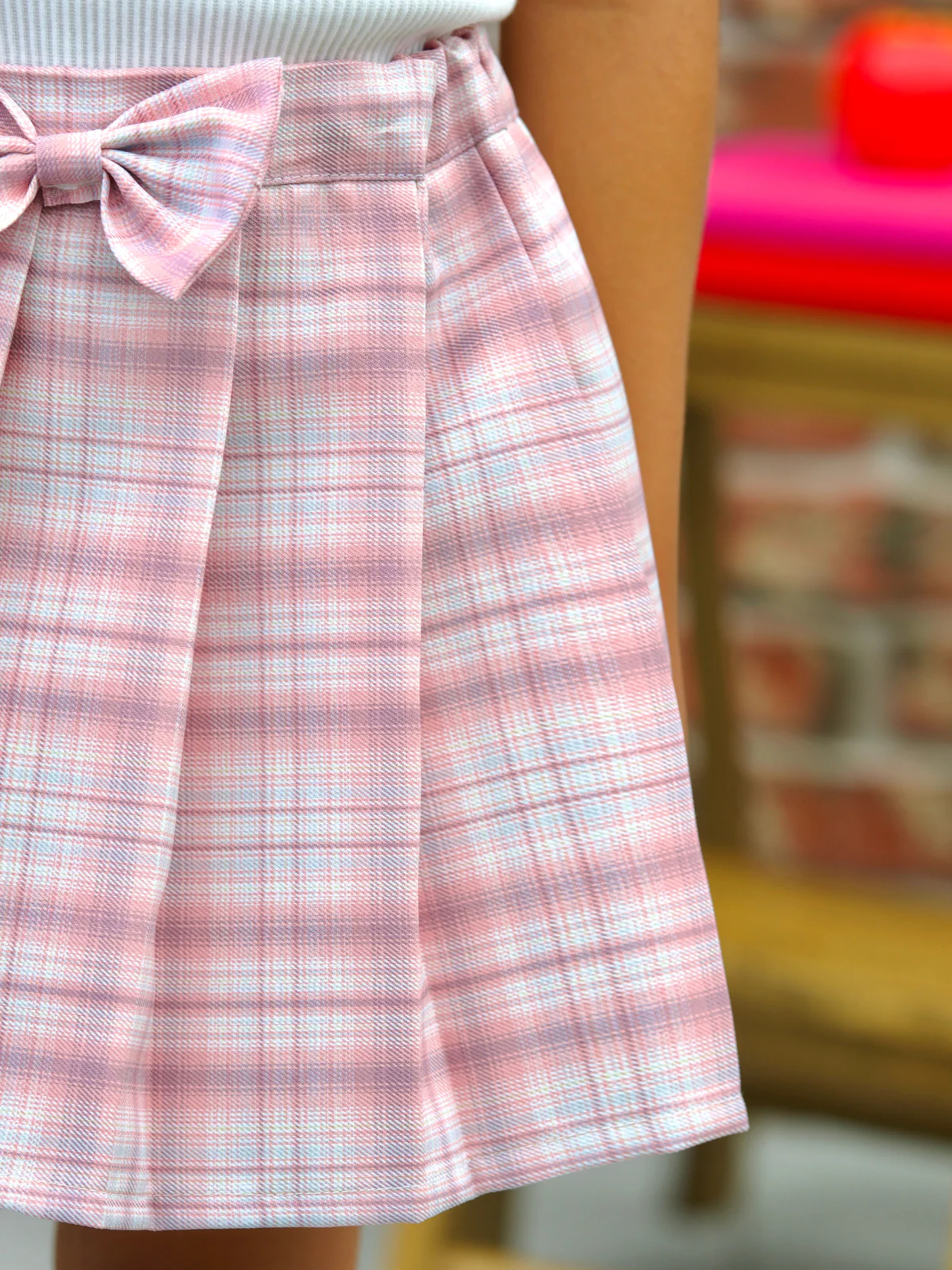 Smarty Apple Puff Sleeve Top & Pleated Plaid Skirt Set - Image 4
