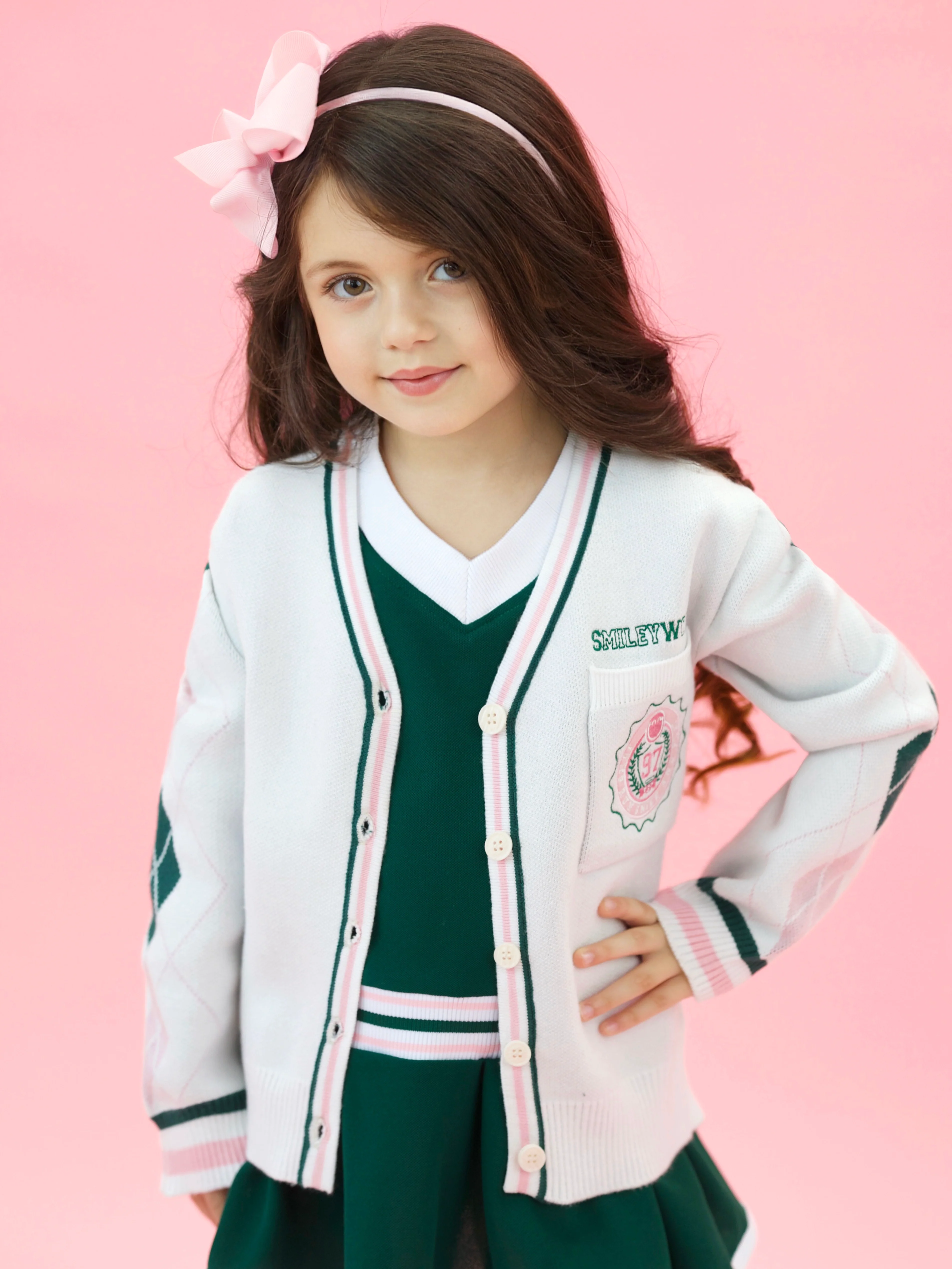 SmileyWorld Preppy Cool Embroidered Varsity Cardigan - Image 3
