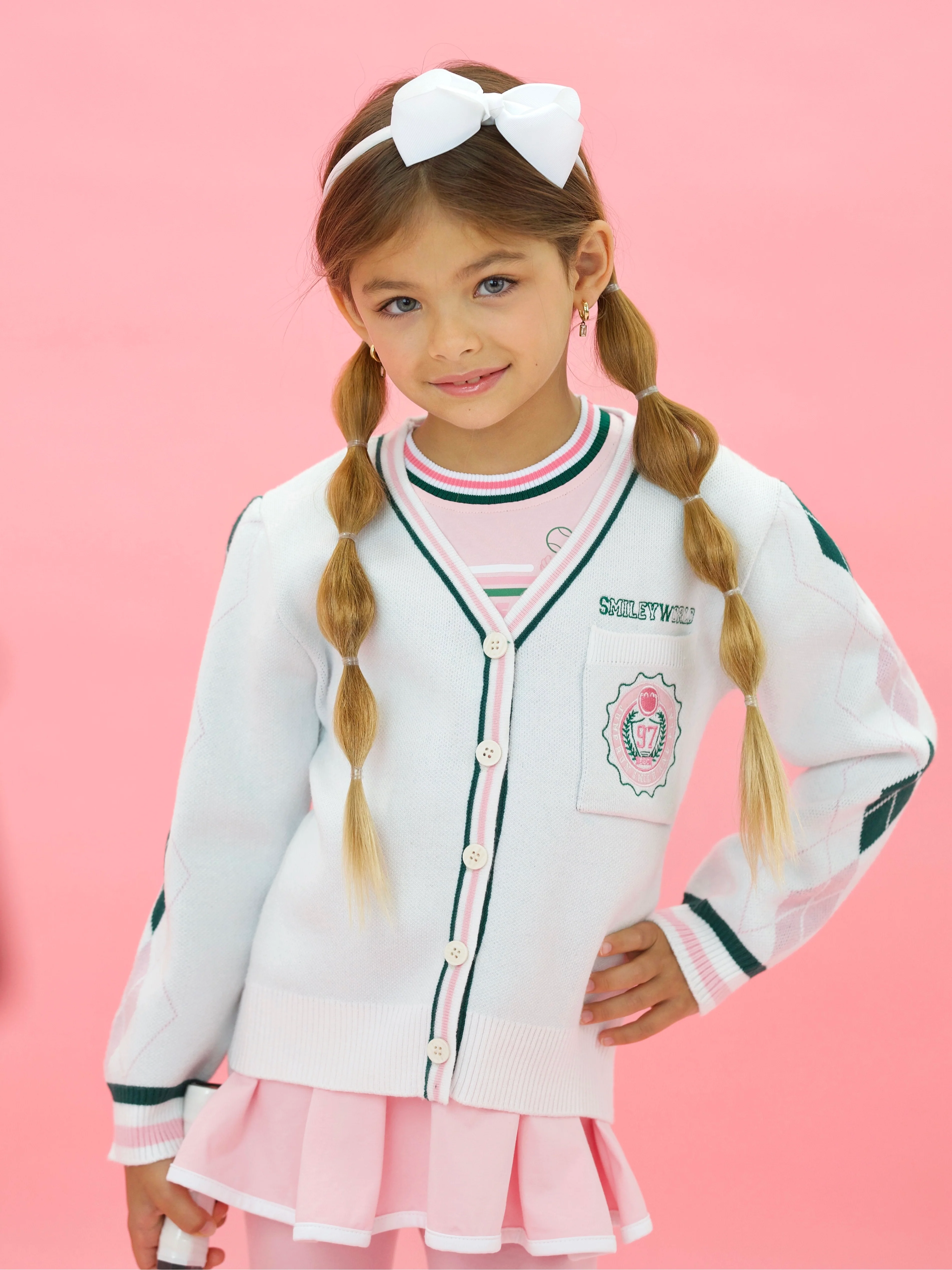 SmileyWorld Preppy Cool Embroidered Varsity Cardigan - Image 5