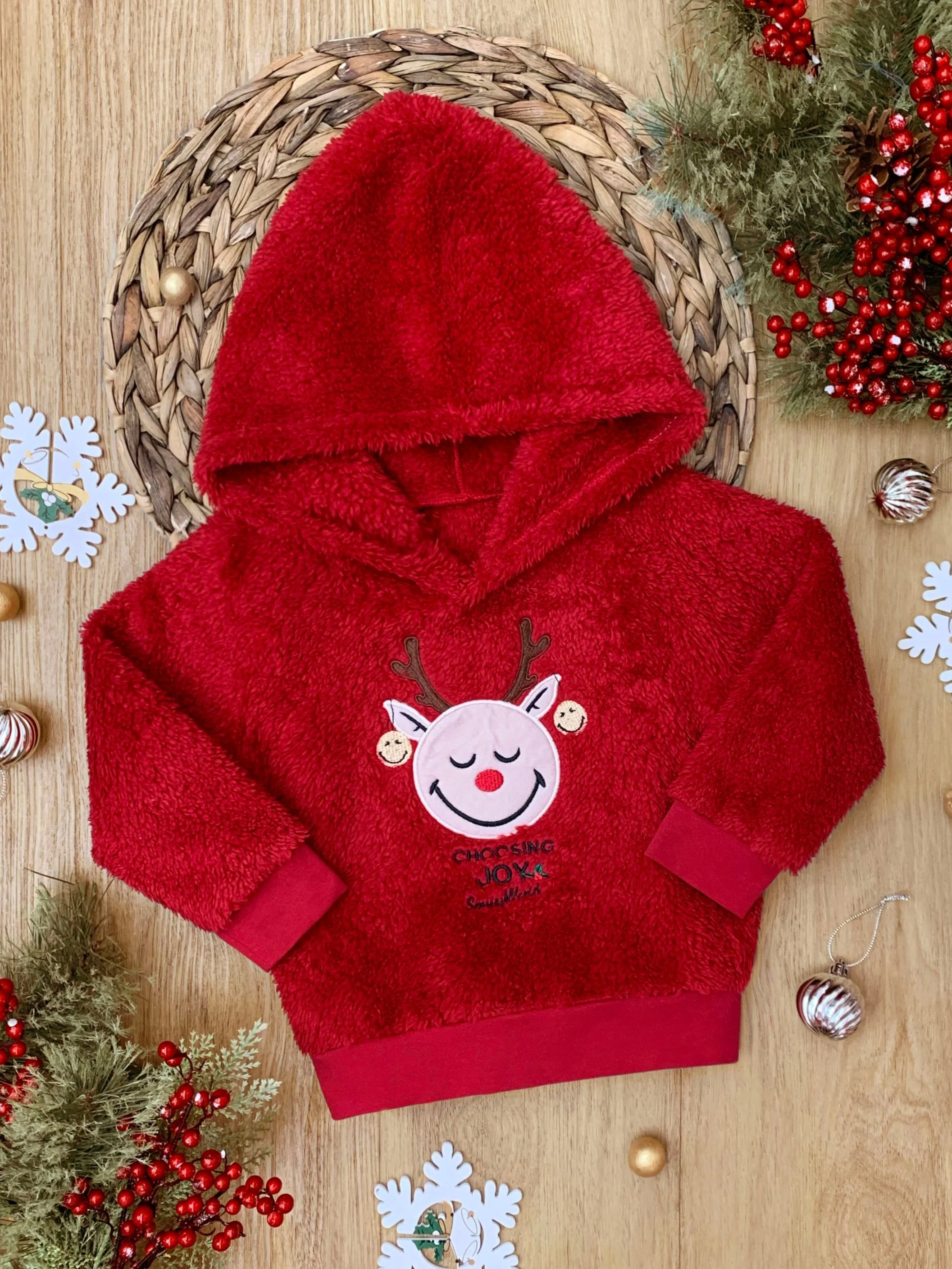 SmileyWorld Choosing Joy Reindeer Sherpa Hoodie - Image 5