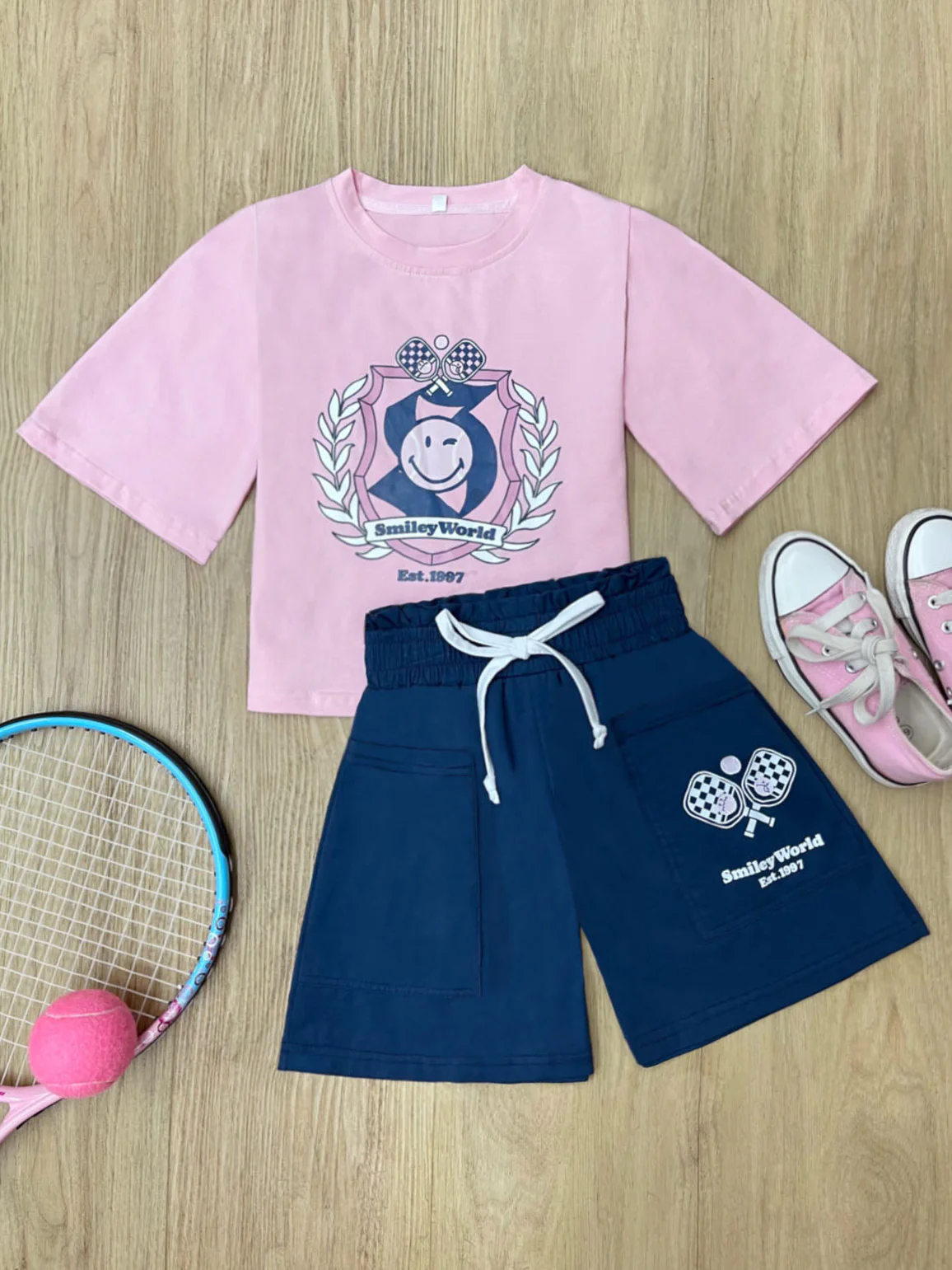 SmileyWorld Crest & Confidence Varsity Top and Athletic Short Set - Image 6