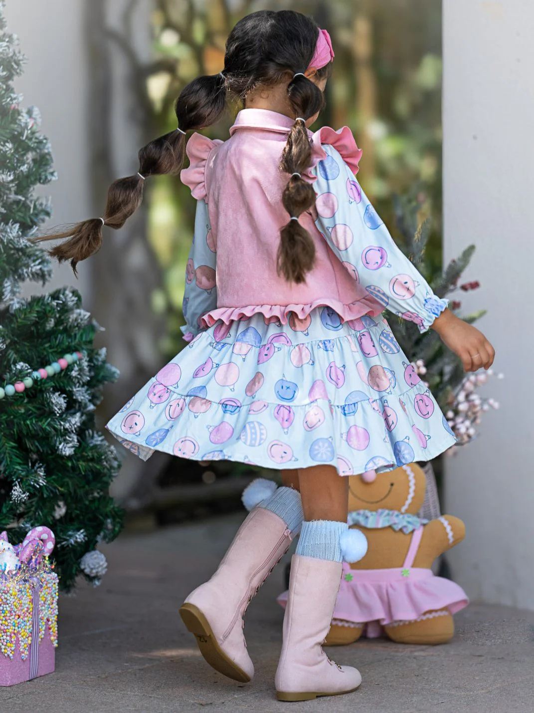 SmileyWorld Feeling Festive Faux Suede Vest and Dress Set - Image 3