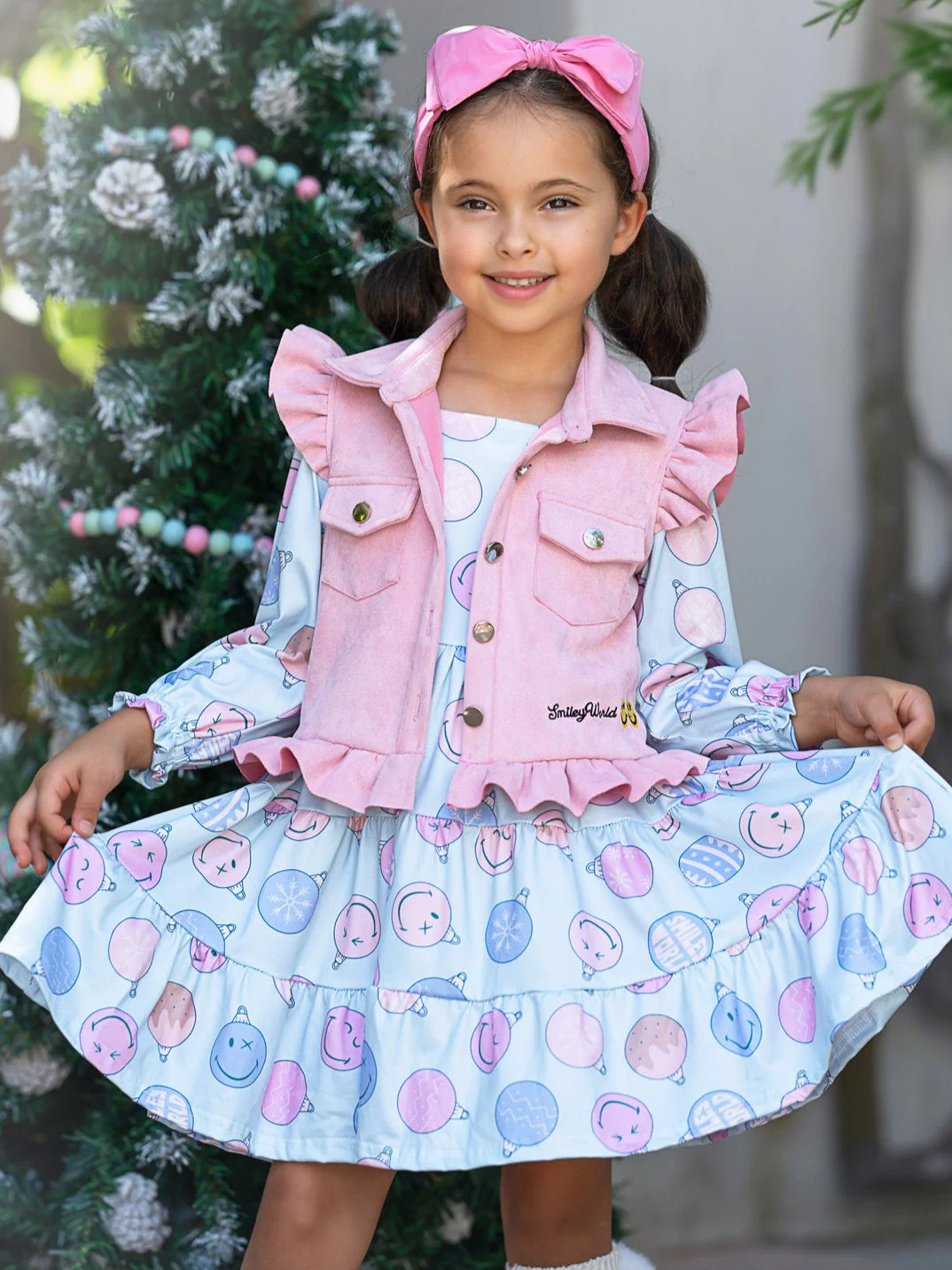 SmileyWorld Feeling Festive Faux Suede Vest and Dress Set - Image 4