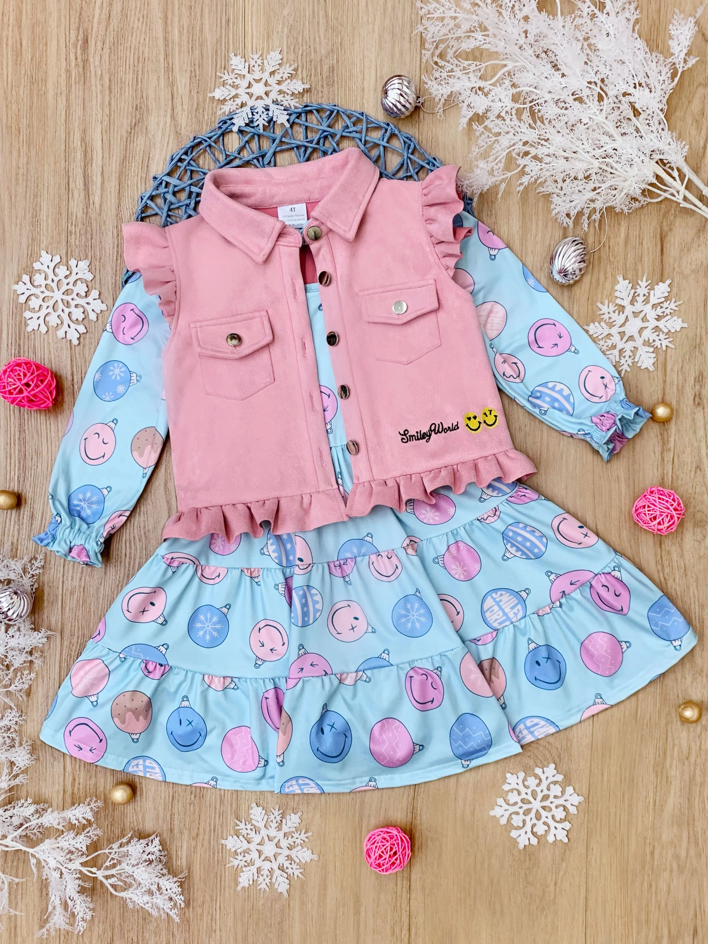 SmileyWorld Feeling Festive Faux Suede Vest and Dress Set - Image 5