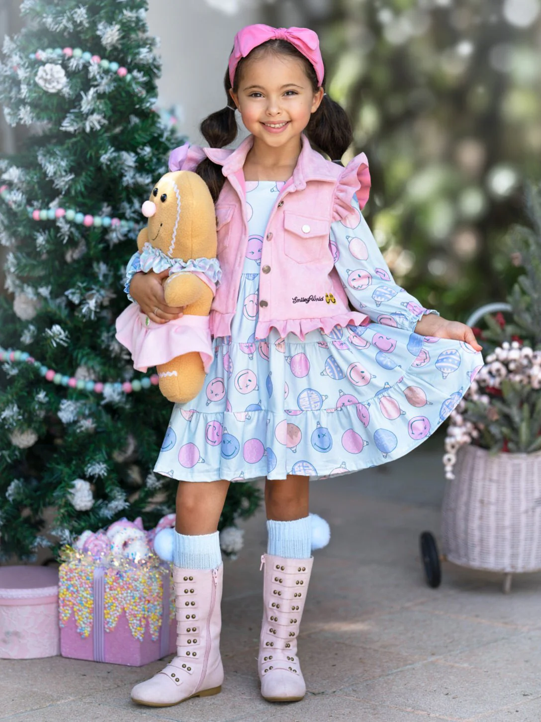 SmileyWorld Feeling Festive Faux Suede Vest and Dress Set - Image 6
