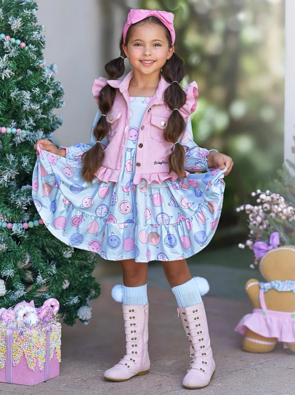 SmileyWorld Feeling Festive Faux Suede Vest and Dress Set - Image 7