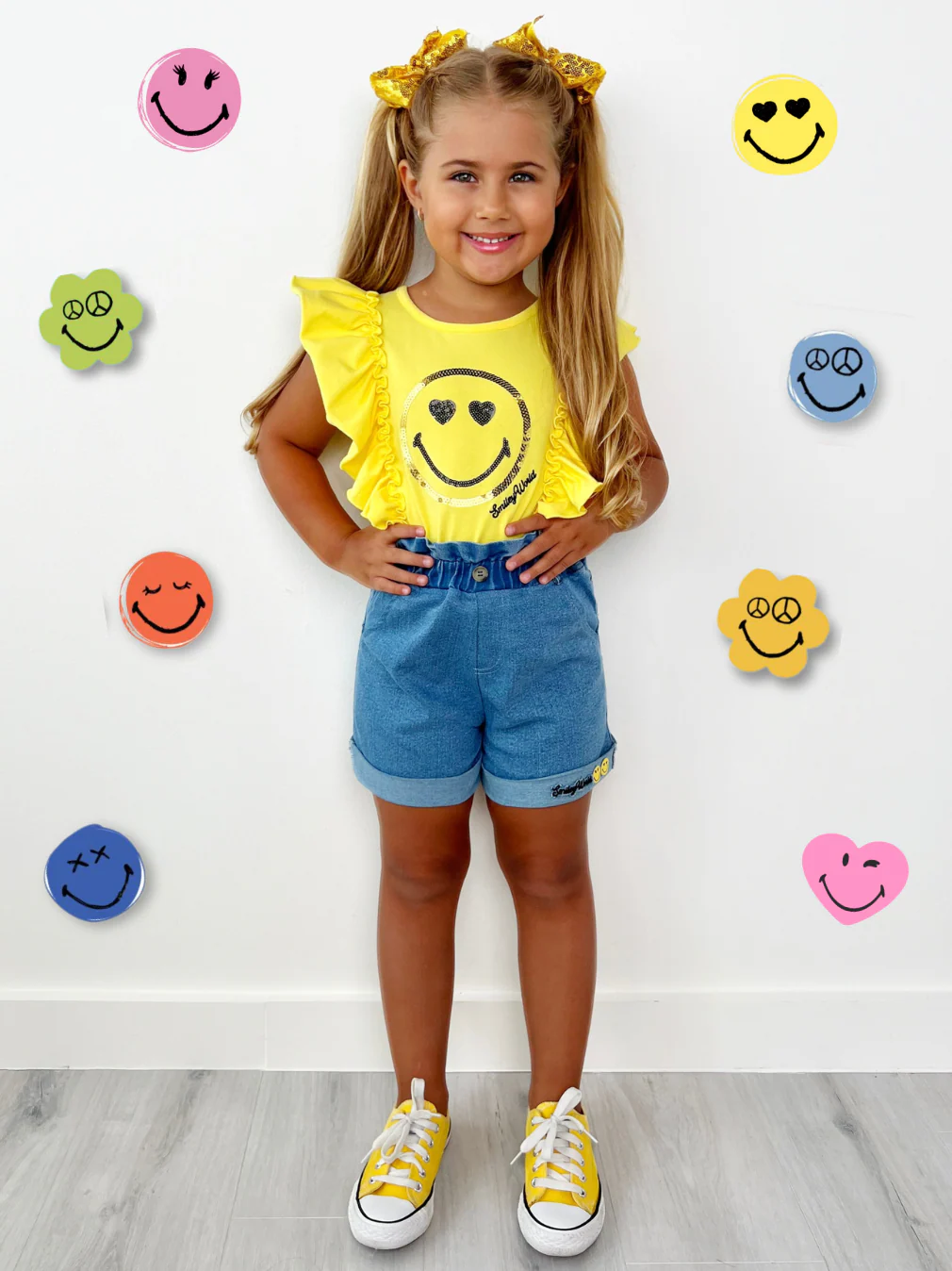 SmileyWorld Bold Expression Top and Denim Shorts Set - Image 2