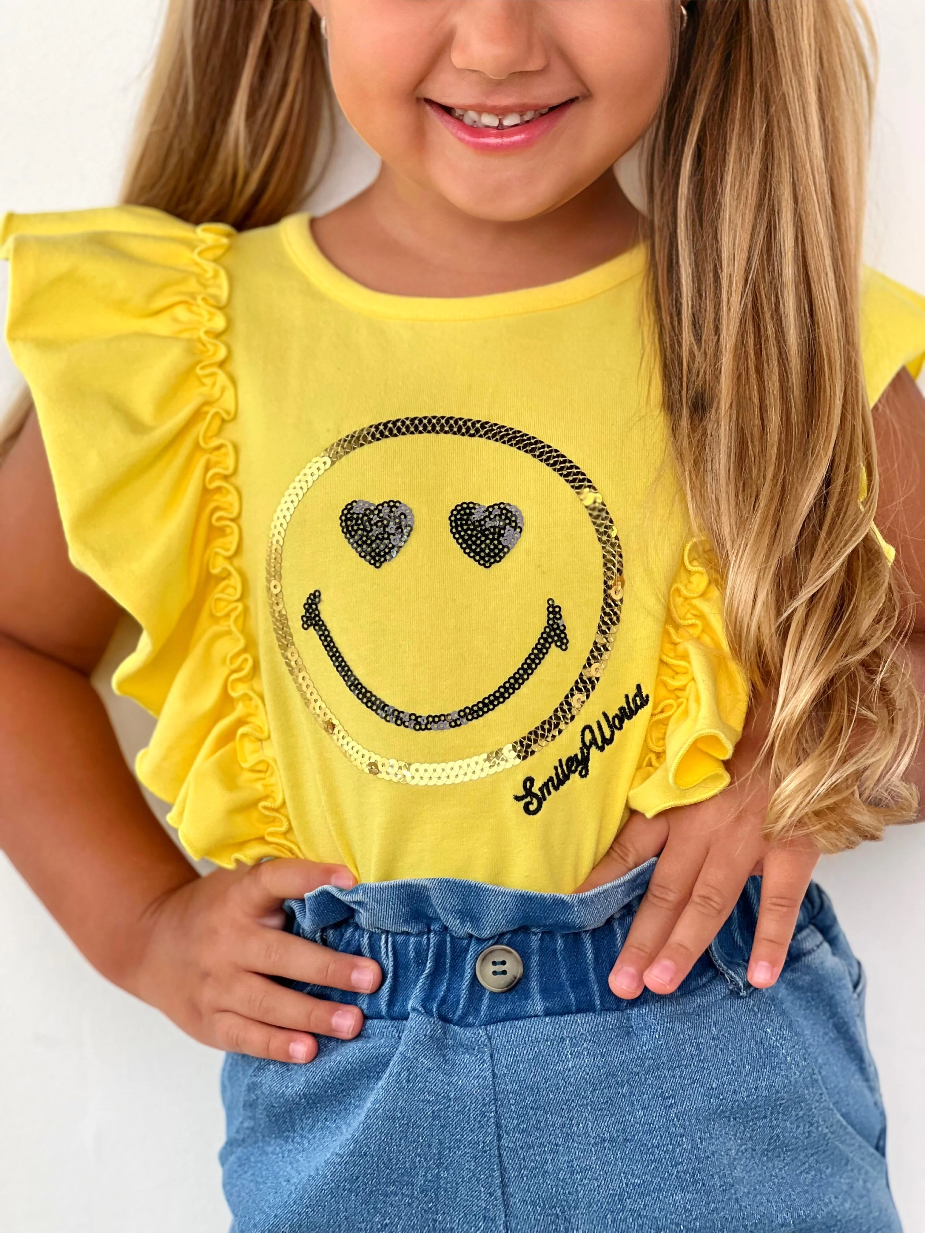SmileyWorld Bold Expression Top and Denim Shorts Set - Image 3