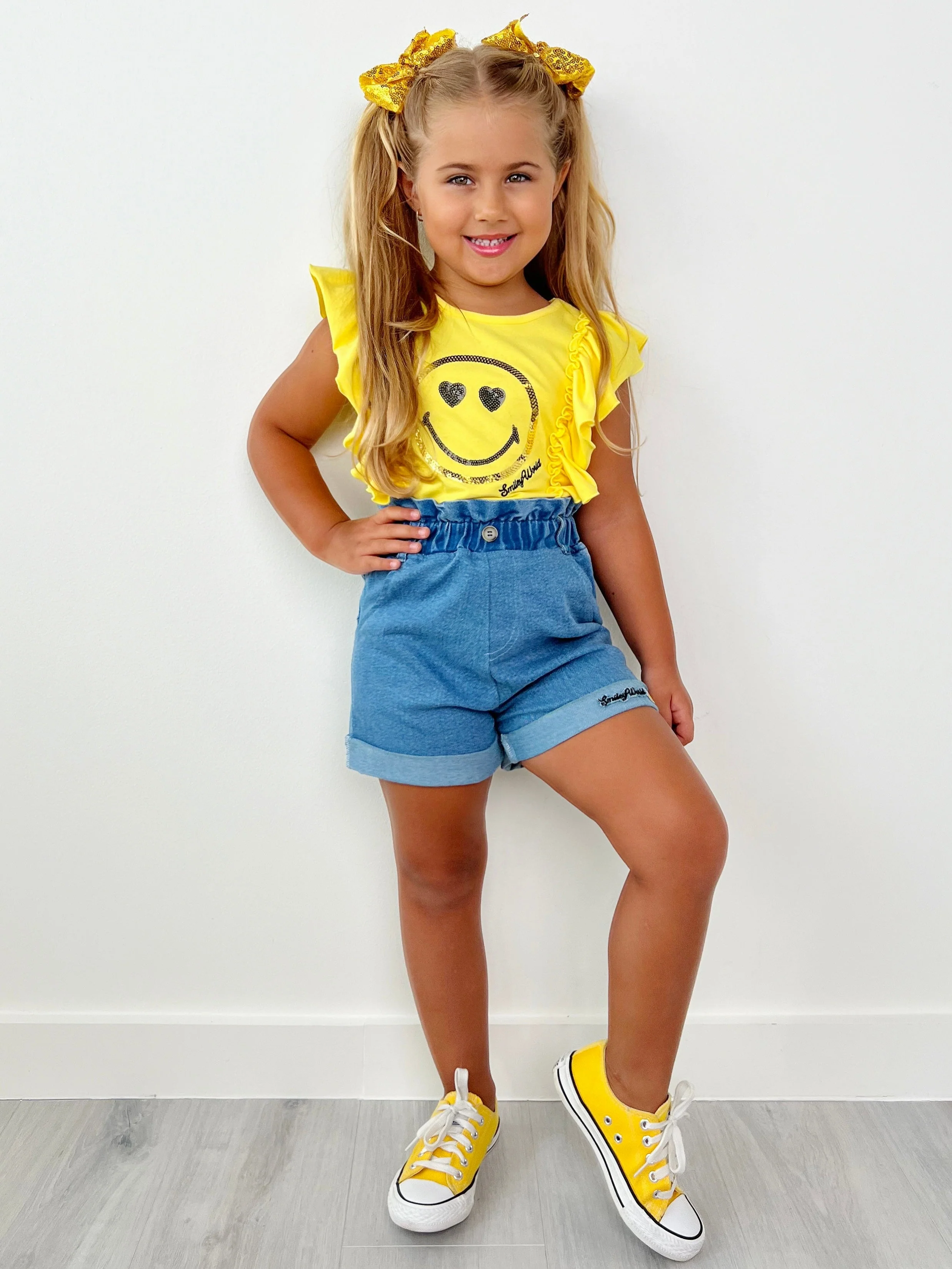 SmileyWorld Bold Expression Top and Denim Shorts Set - Image 4