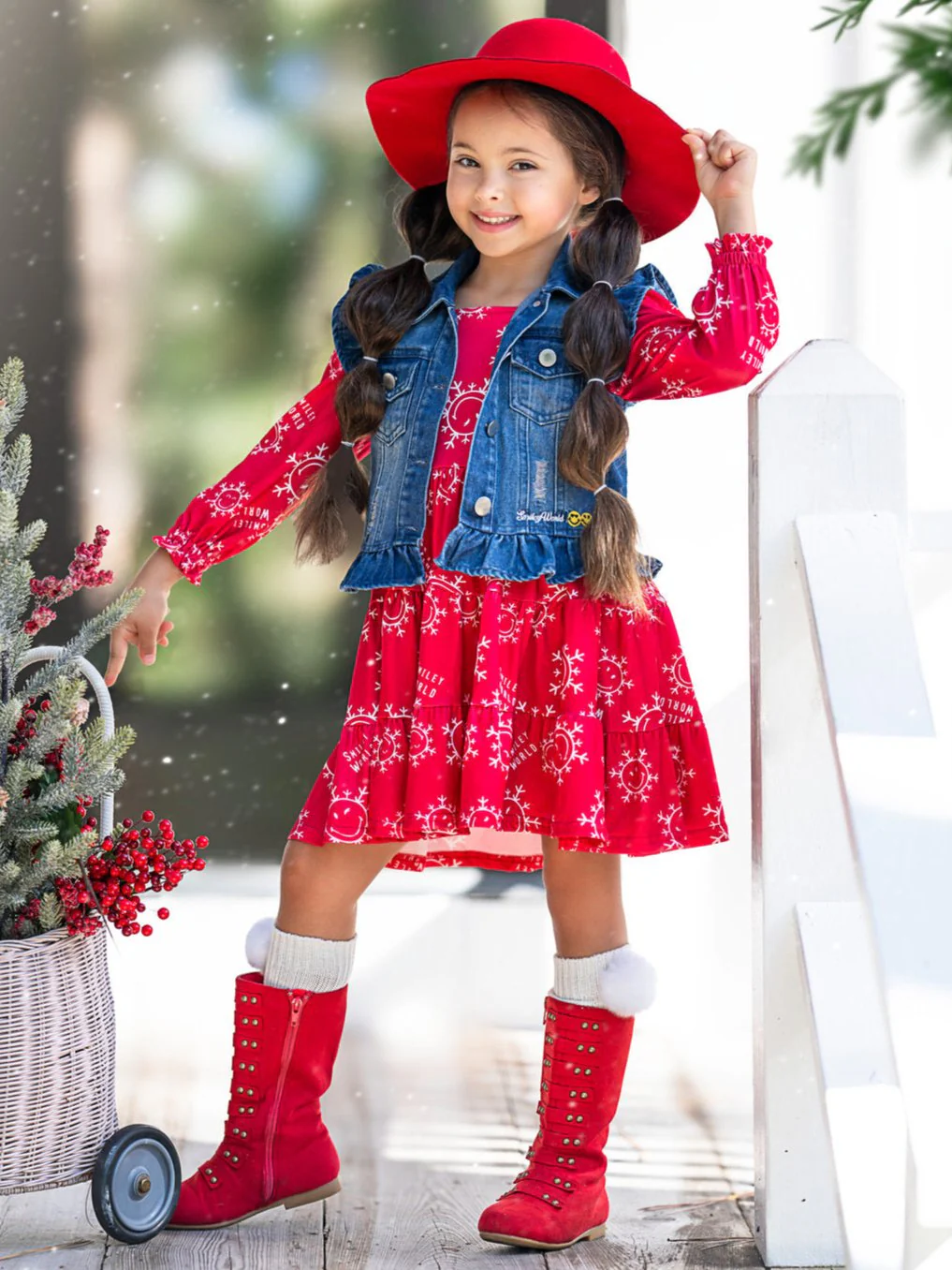 SmileyWorld Happy Snowflake Denim Vest and Dress Set - Image 3