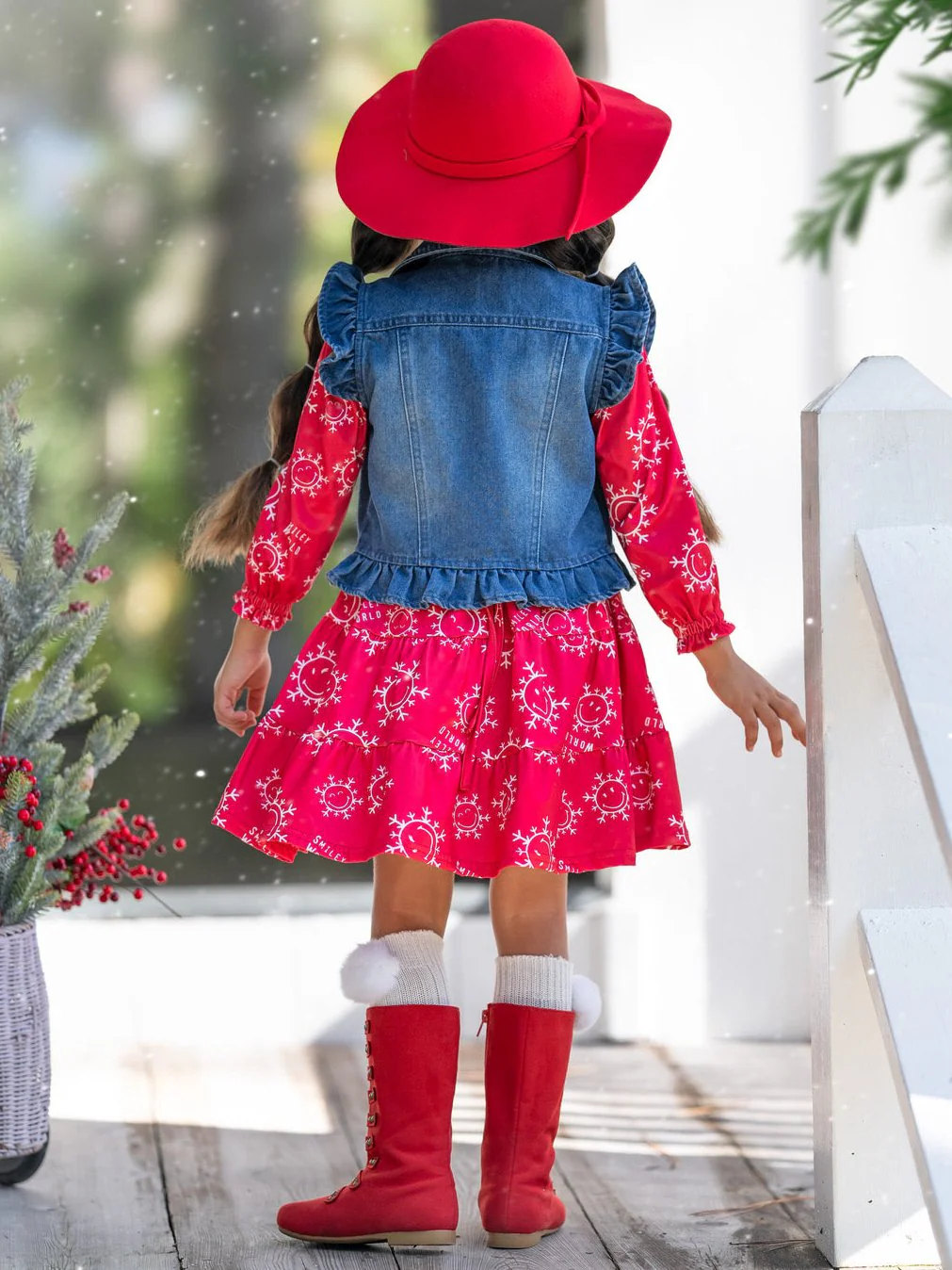 SmileyWorld Happy Snowflake Denim Vest and Dress Set - Image 4