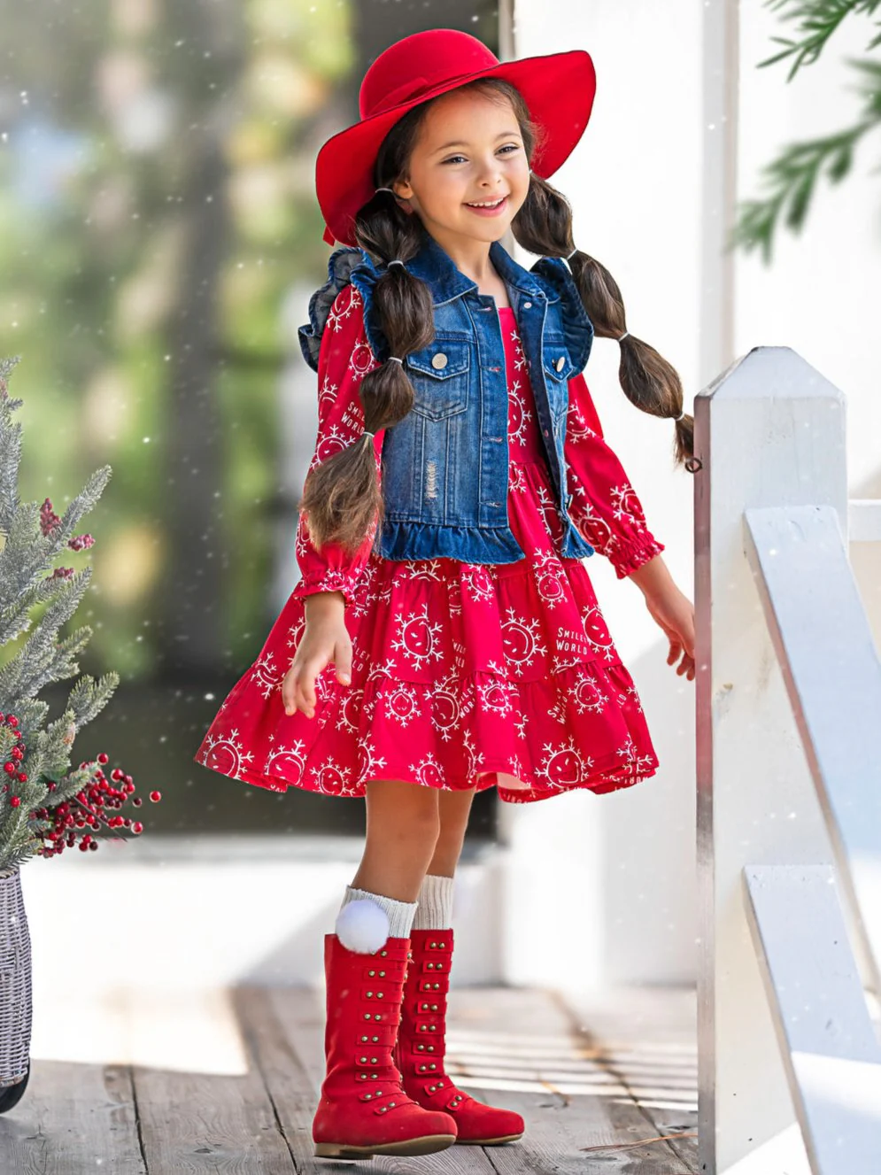 SmileyWorld Happy Snowflake Denim Vest and Dress Set - Image 6
