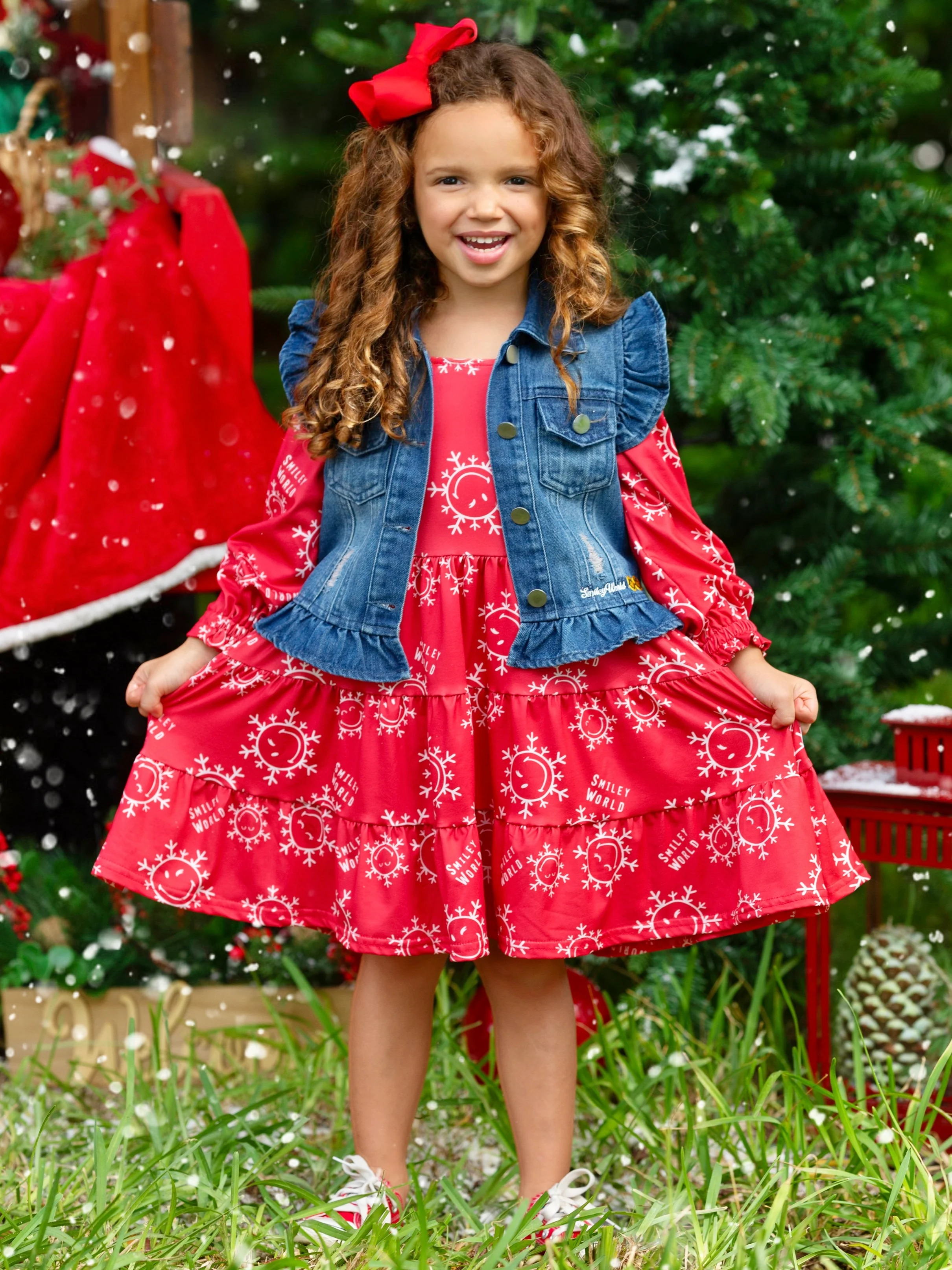 SmileyWorld Happy Snowflake Denim Vest and Dress Set - Image 8