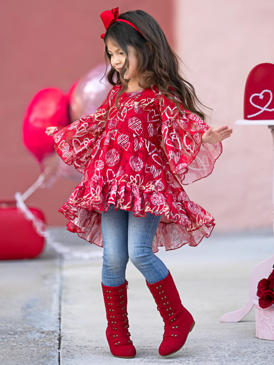 SmileyWorld Heart to Heart Hi-Lo Ruffle Tunic