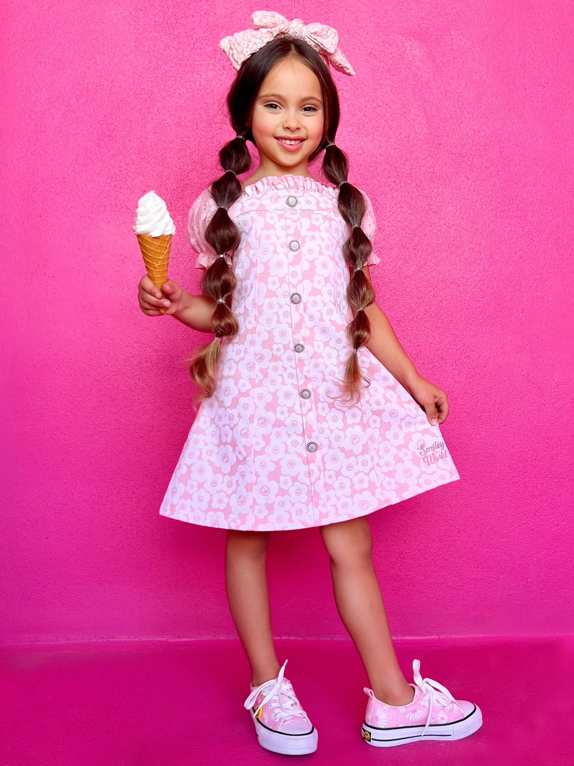 SmileyWorld Flower Power Pink Denim Dress - Image 2