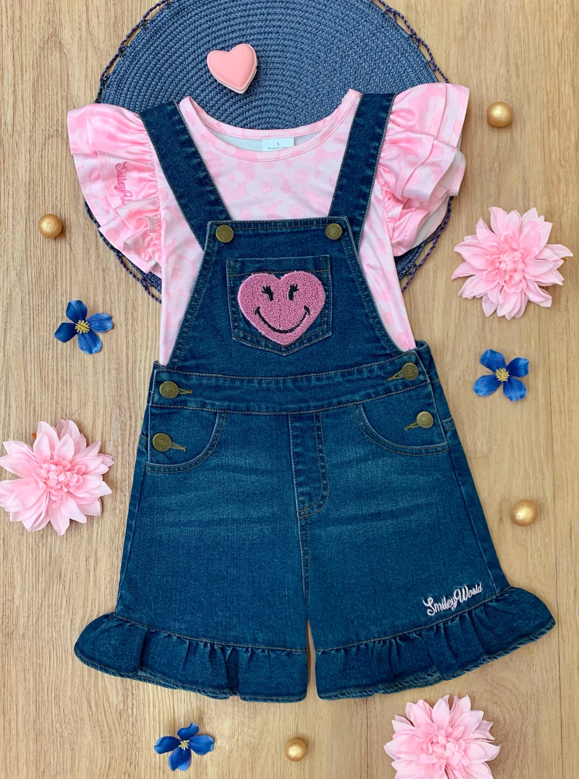 SmileyWorld Happy Heart Top and Denim Overall Set - Image 3