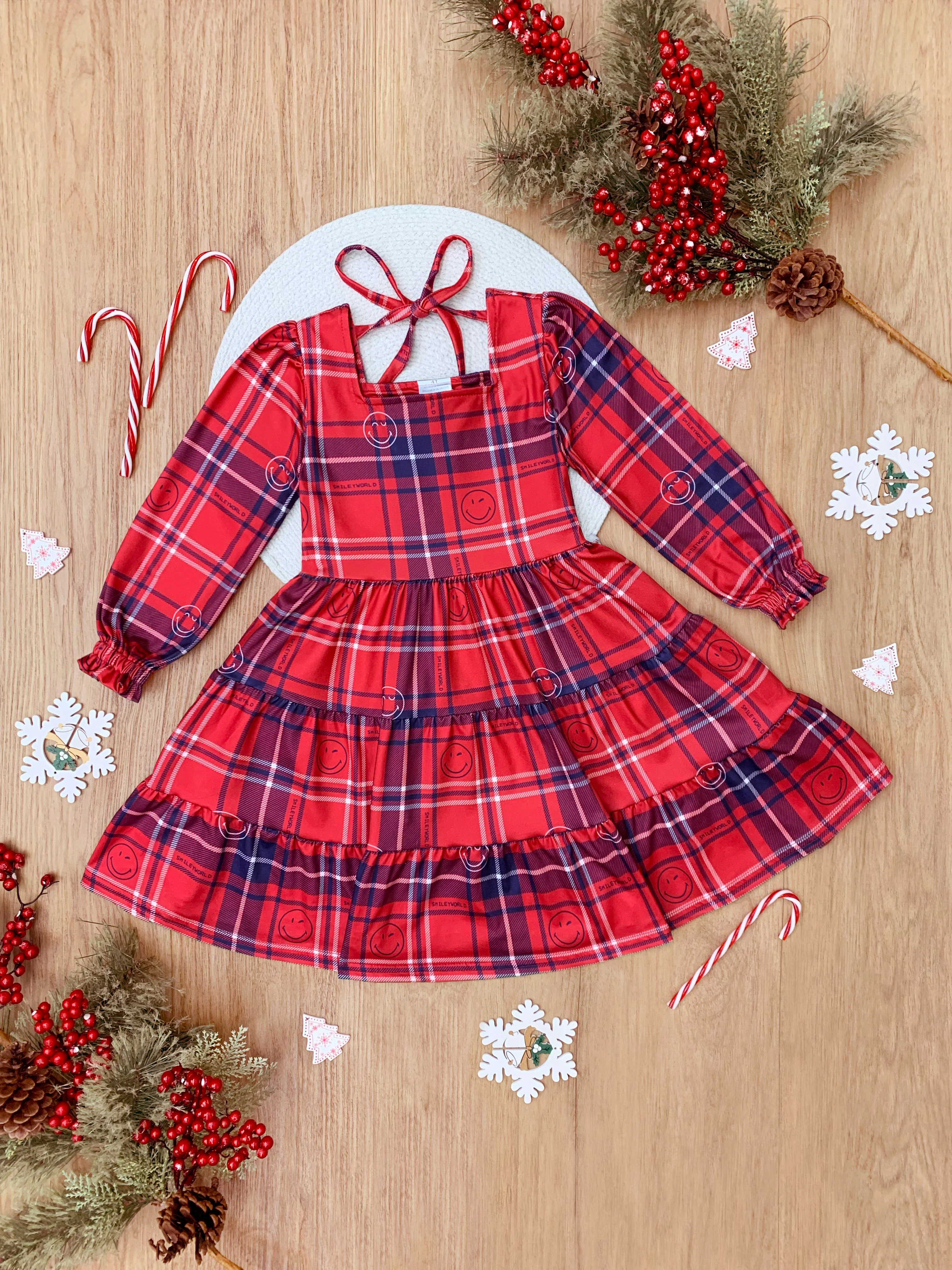 SmileyWorld Positively Plaid Long Sleeve Dress - Image 5