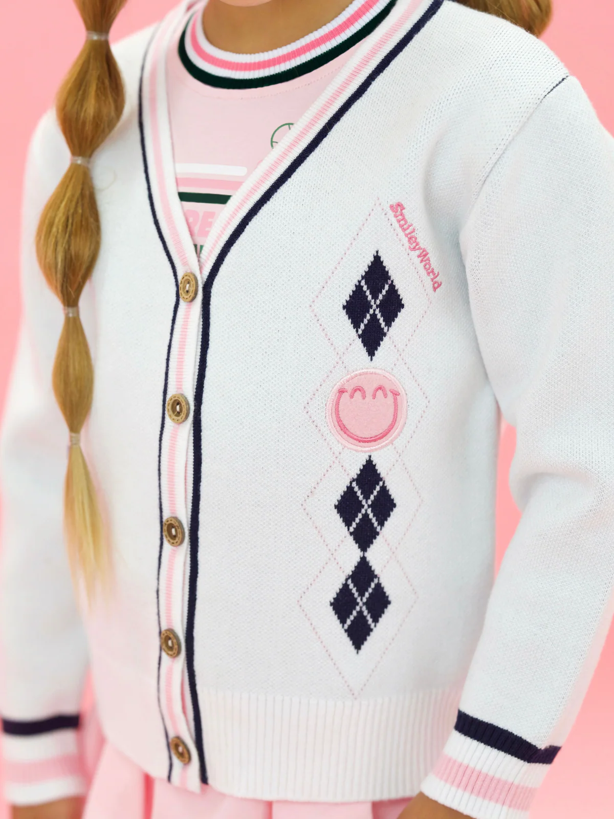 SmileyWorld Tennis Club Argyle Knit Cardigan - Image 2