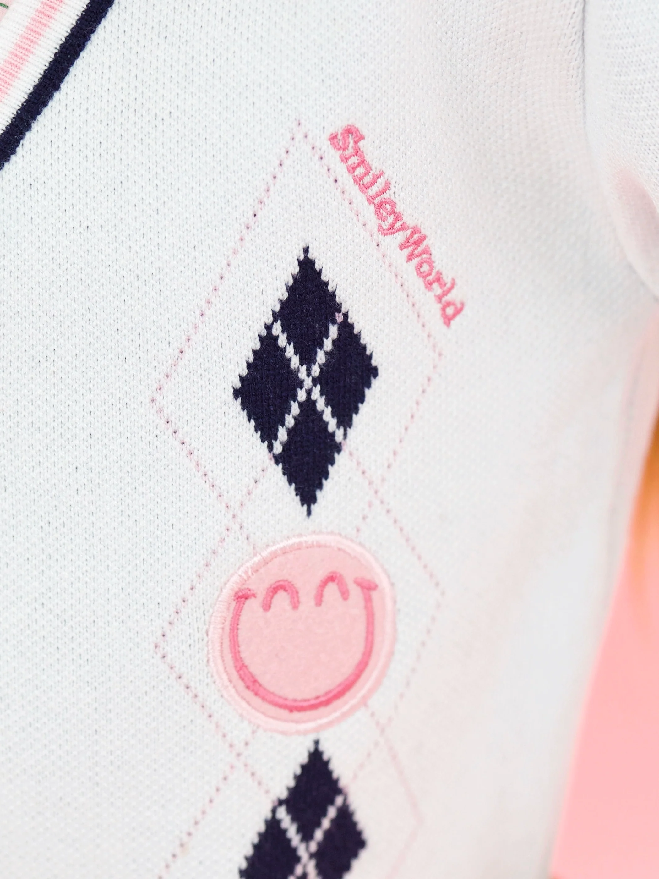 SmileyWorld Tennis Club Argyle Knit Cardigan - Image 3