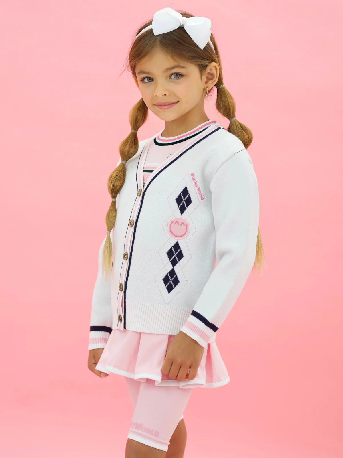 SmileyWorld Tennis Club Argyle Knit Cardigan - Image 4