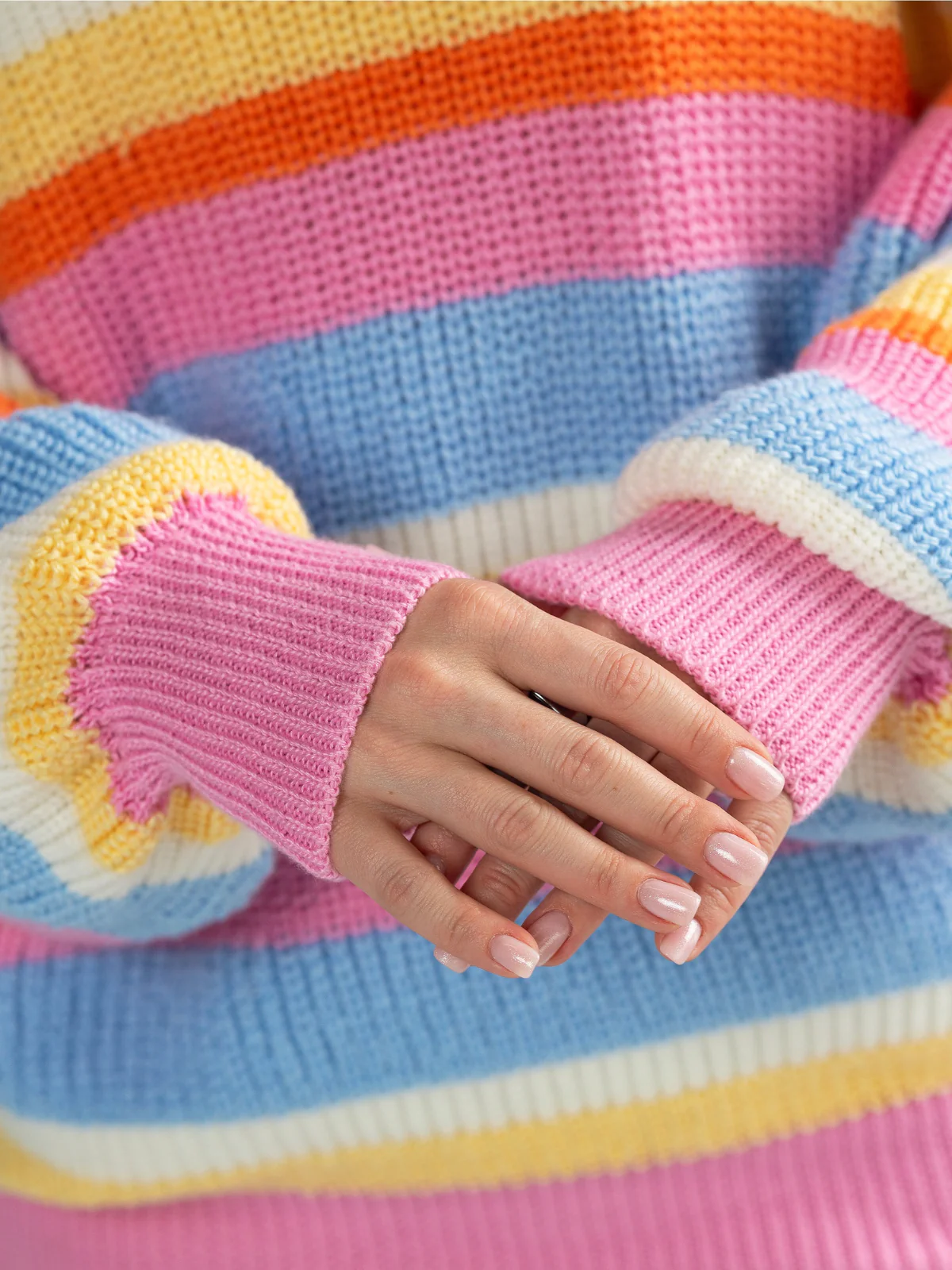 Mommy and Me Snow Day Stripes Balloon Sleeve Sweater - Image 4
