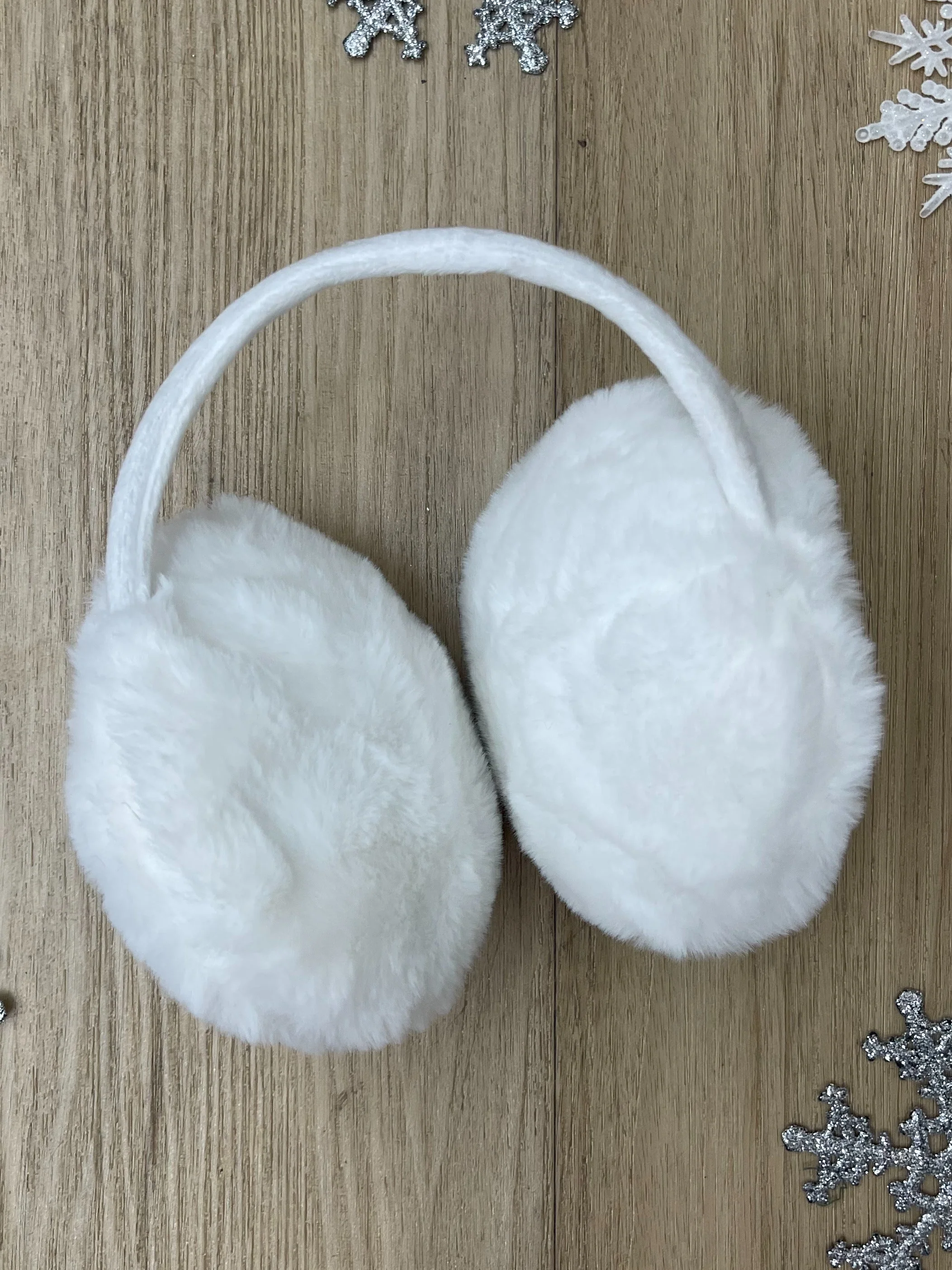 Snow Day Chic White Plush Earmuffs - Image 3