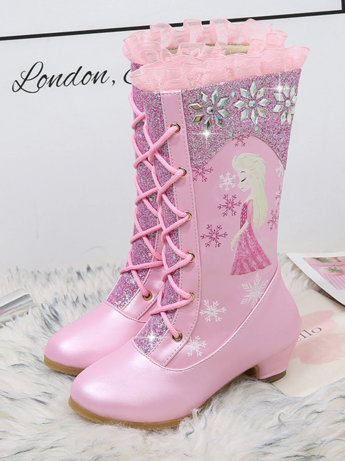 Snow Princess Ruffle Trim Sparkly Boots By Liv and Mia - Image 2