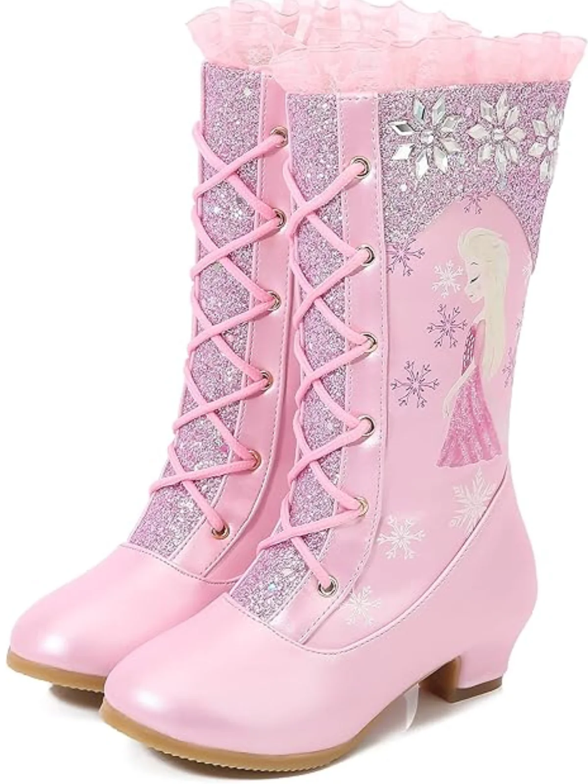 Snow Princess Ruffle Trim Sparkly Boots By Liv and Mia - Image 3