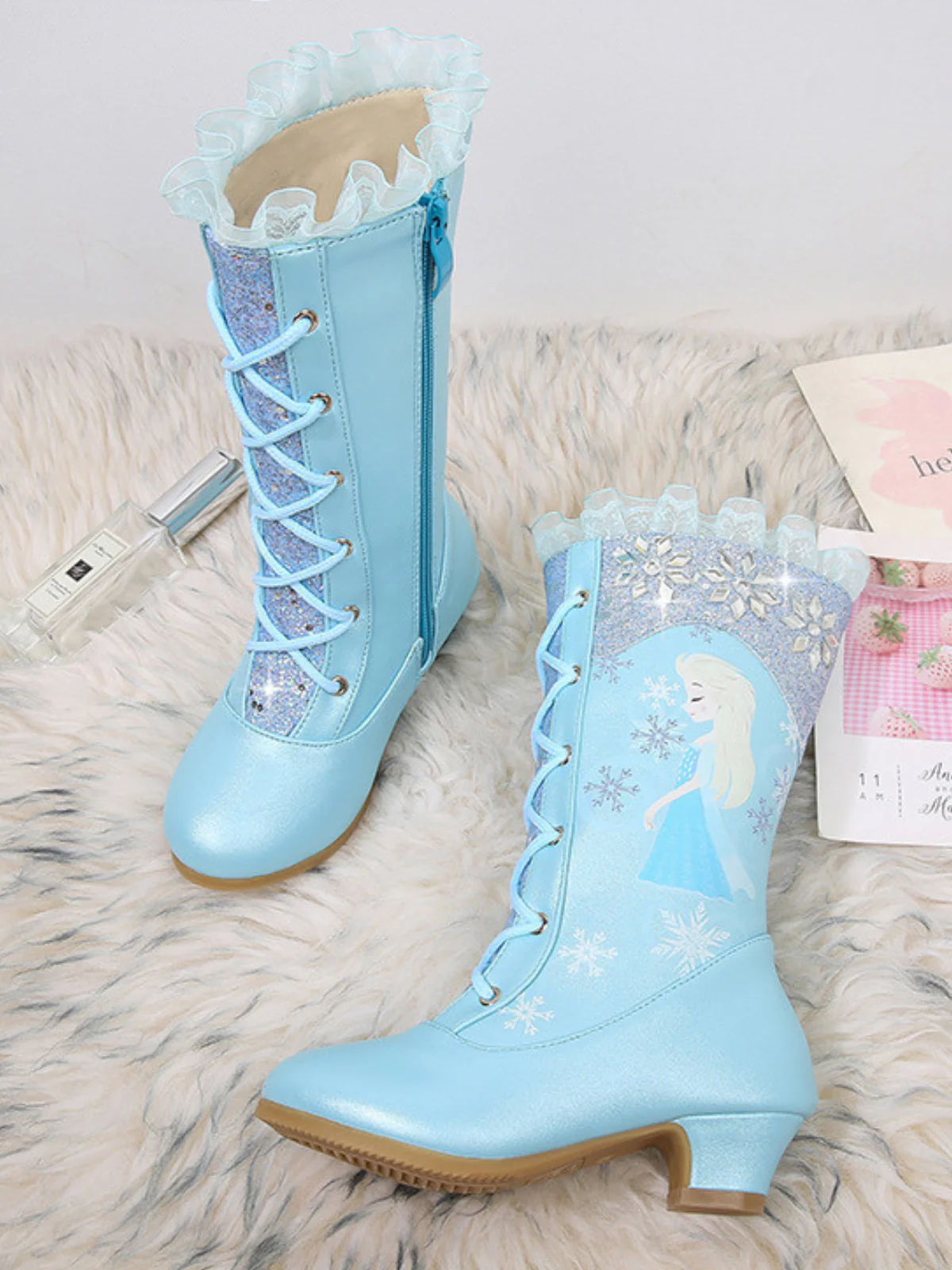 Snow Princess Ruffle Trim Sparkly Boots By Liv and Mia - Image 4