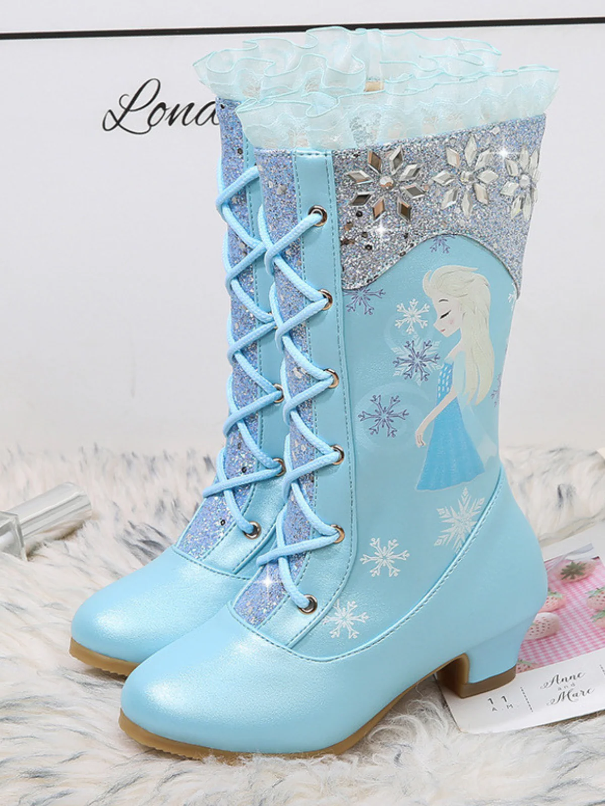 Snow Princess Ruffle Trim Sparkly Boots By Liv and Mia - Image 5