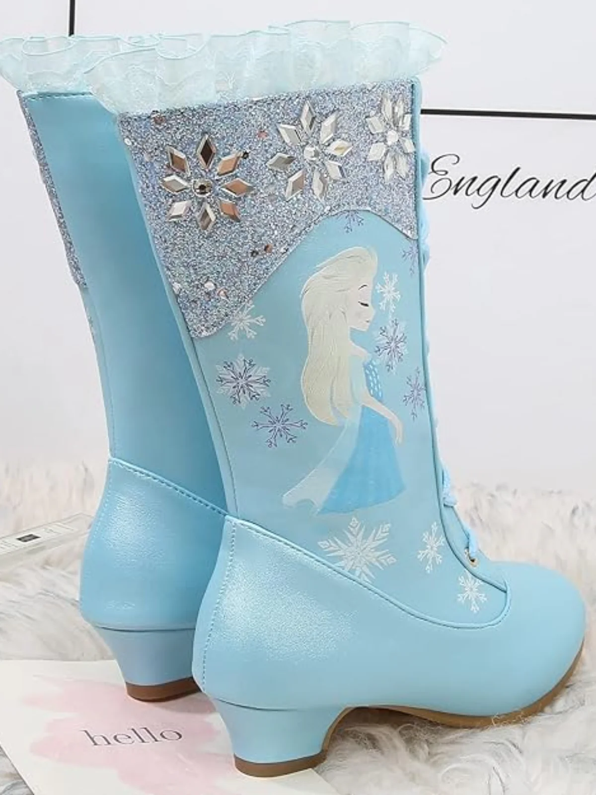 Snow Princess Ruffle Trim Sparkly Boots By Liv and Mia - Image 6
