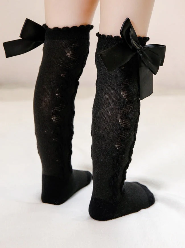 Black Delicate Touch Knee High Ribbon Socks - Image 3