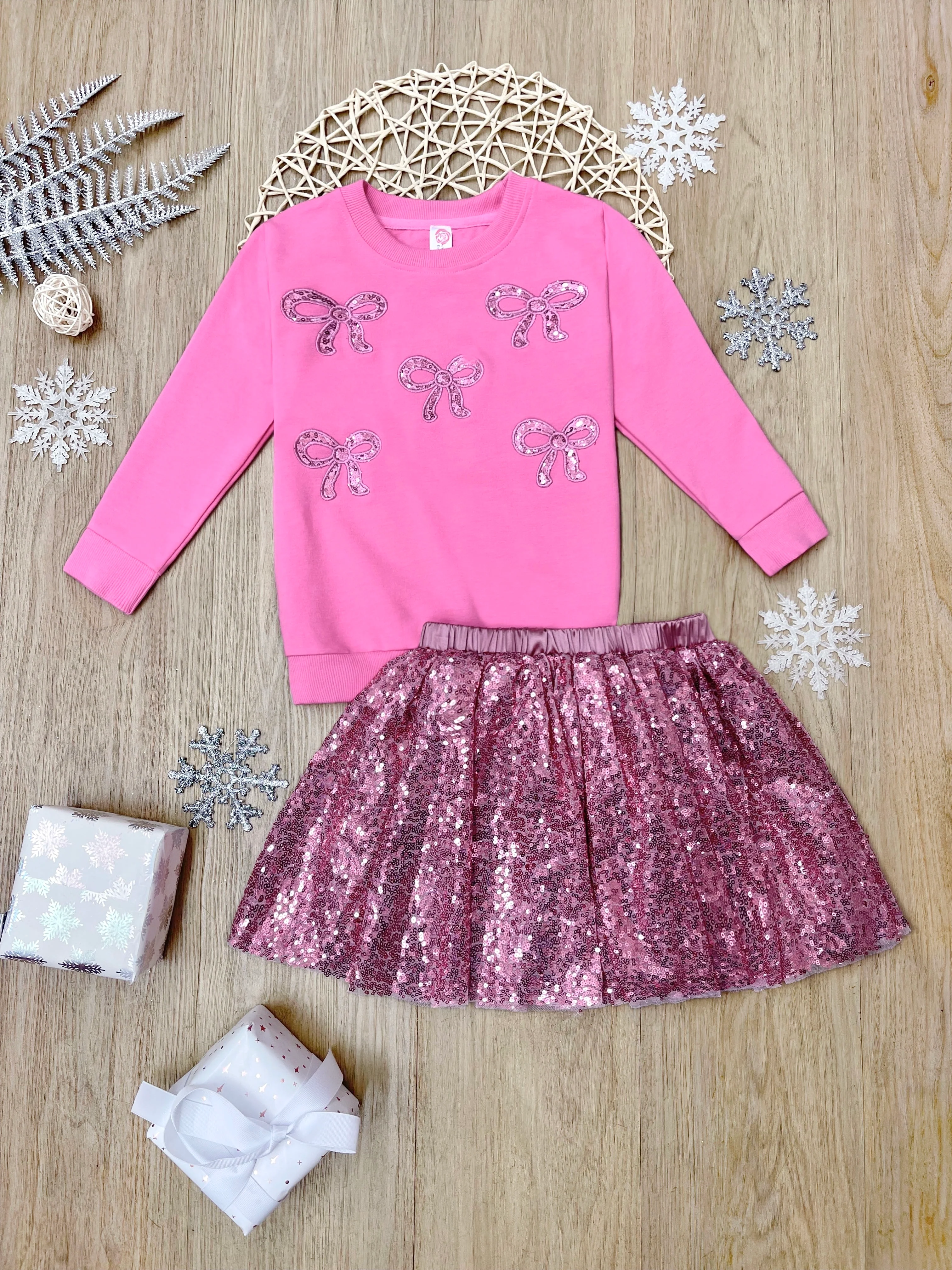 Sparkle Bowtique Sweater and Pink Sequin Skirt Set - Image 6