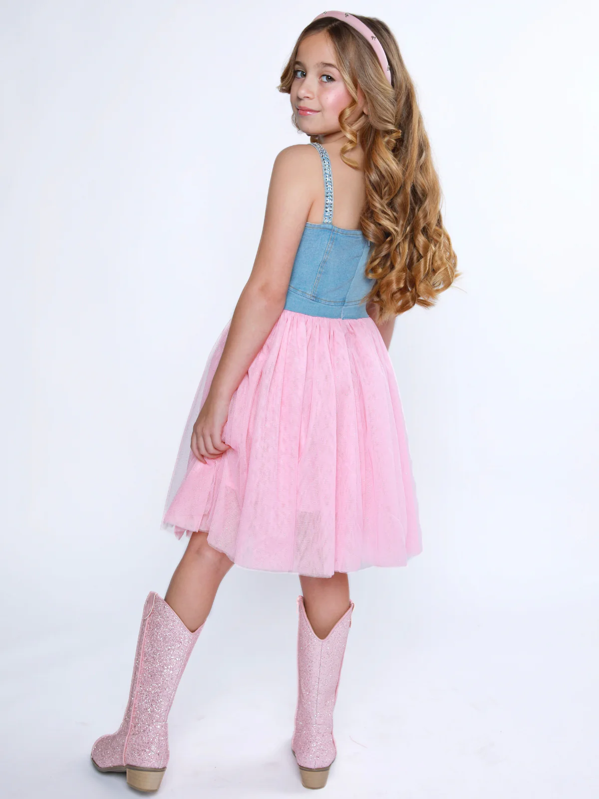 Sparkle Denim Bow Tulle Dress - Image 3