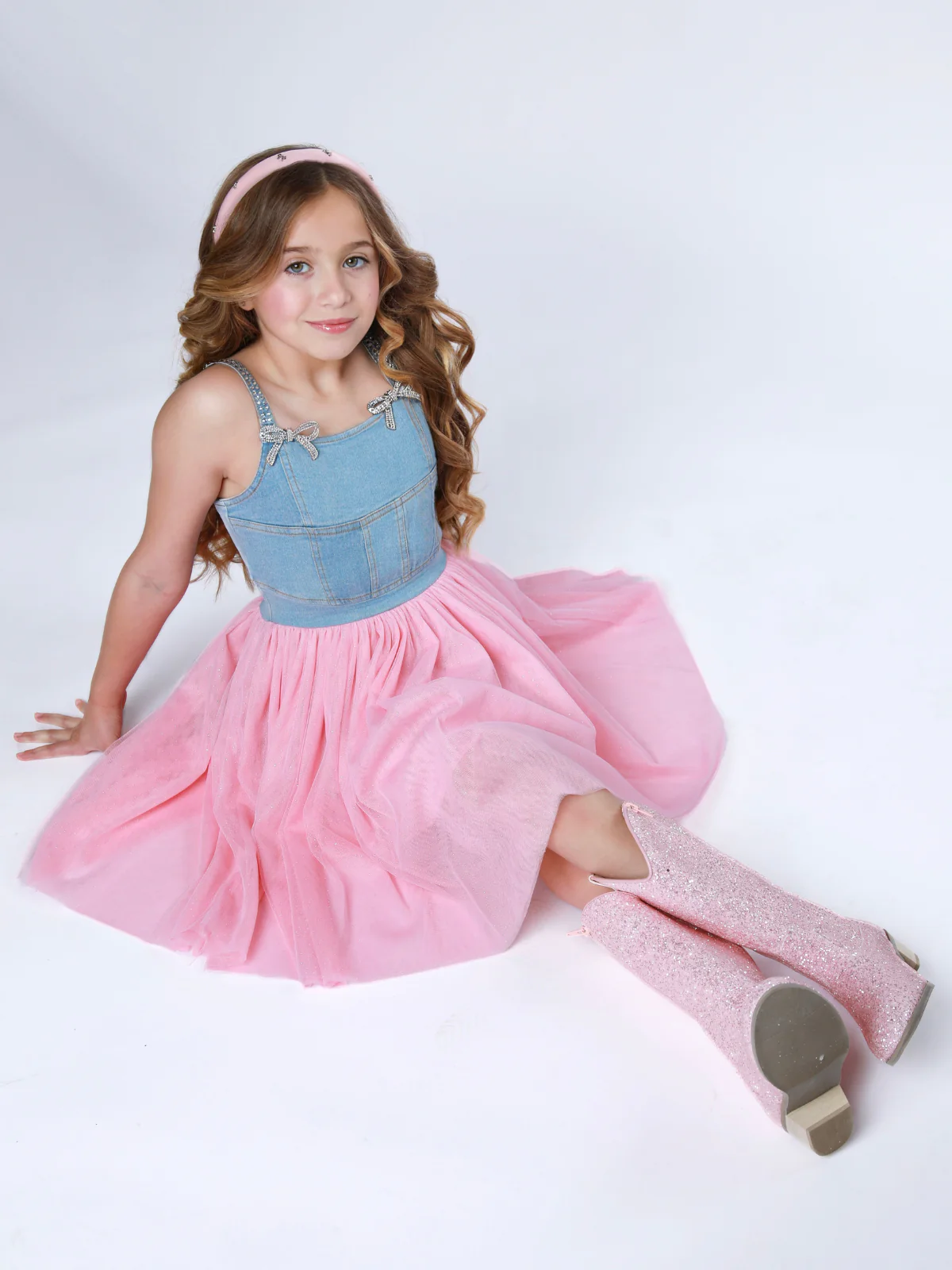 Sparkle Denim Bow Tulle Dress - Image 4