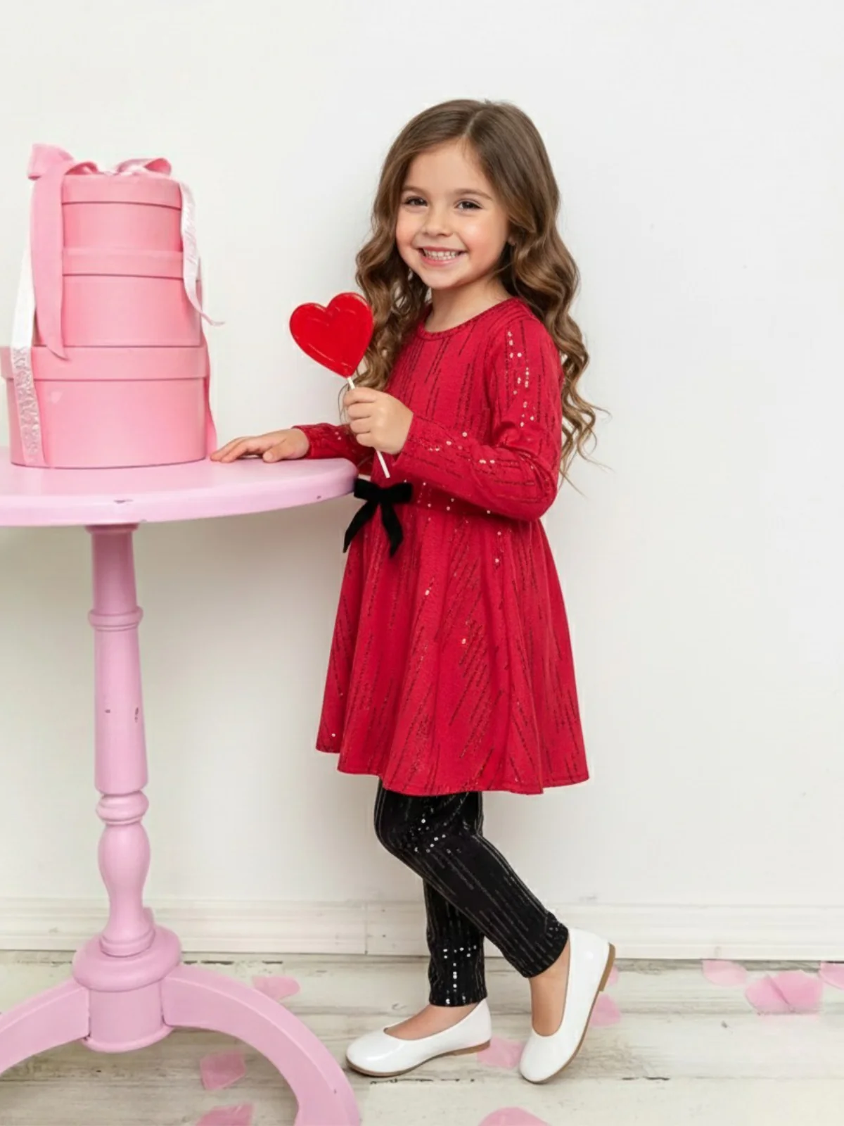 Sparkle Pop Red Valentine's Day Top and Sequin Legging Set - Image 3