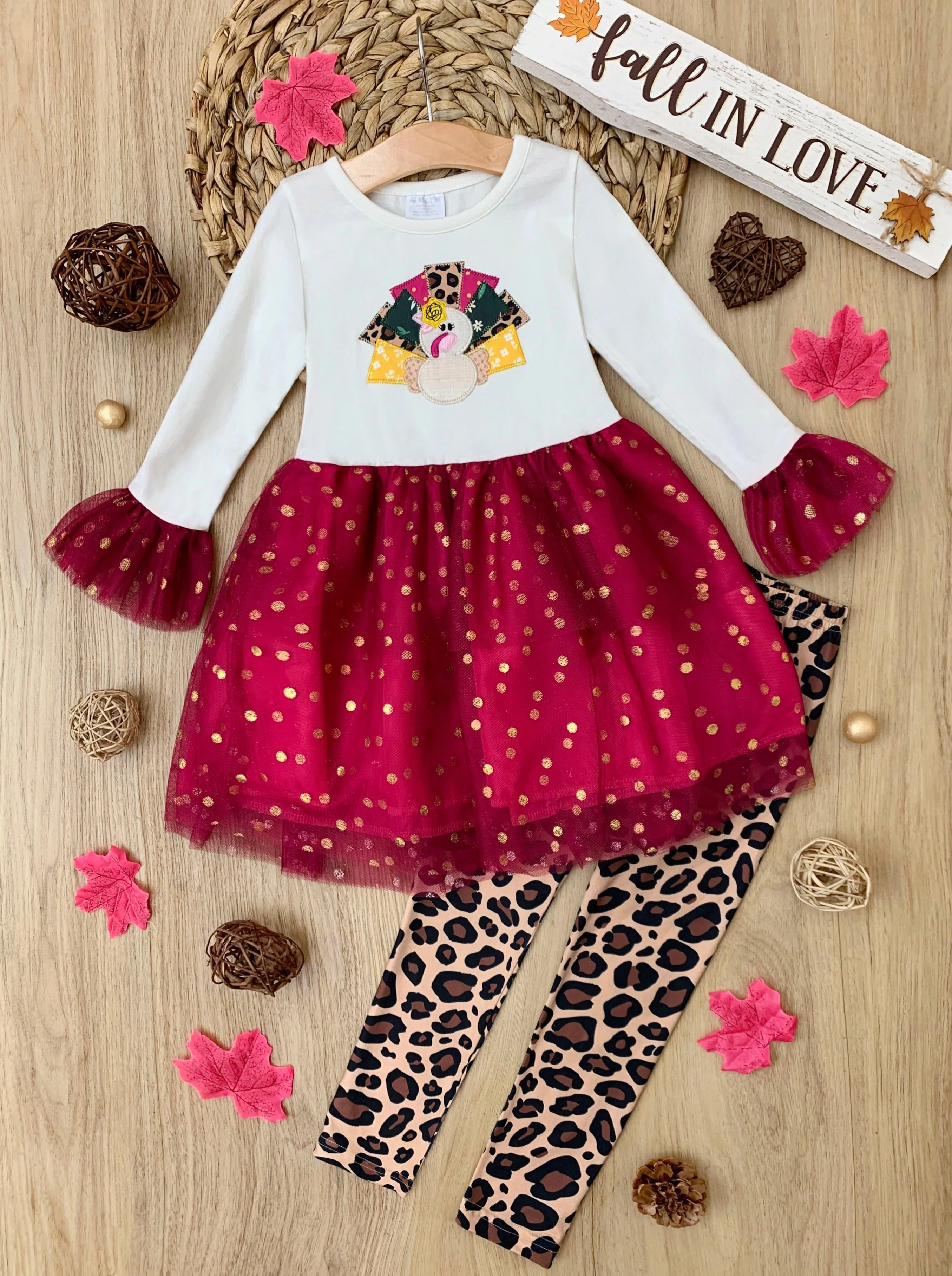 Sparkle Turkey Tulle Tunic and Leopard Legging Set - Image 2
